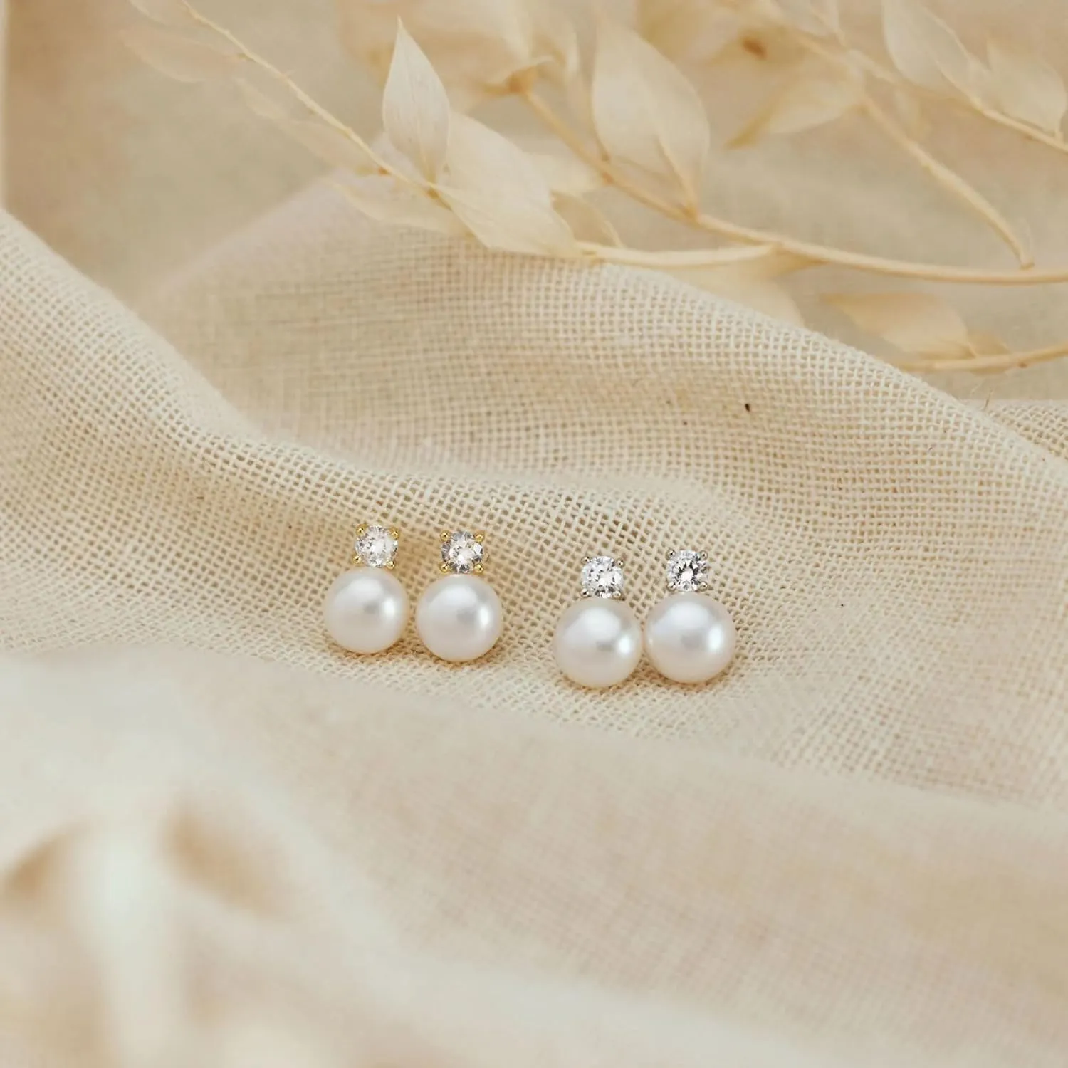 WFYOU Pearl Earrings for Women 925 Sterling Silver Earring 14K Gold Plated Pearls Stud Earrings for Women Trendy White 5 6 7 8 9 10MM Pearl CZ Diamond Hypoallergenic Earring Jewelry Gift
