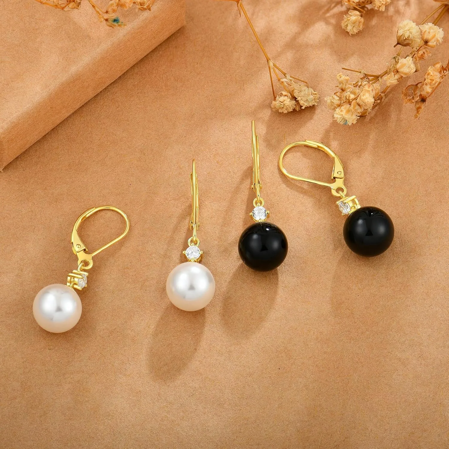 Women Pearl Earrings 925 Sterling Silver Leverback Dangle Drop Earrings 5A Cubic Zirconia Dainty Pearl Jewelry Valentine's Day Anniversary Mother's Day Birthday Gifts for Her