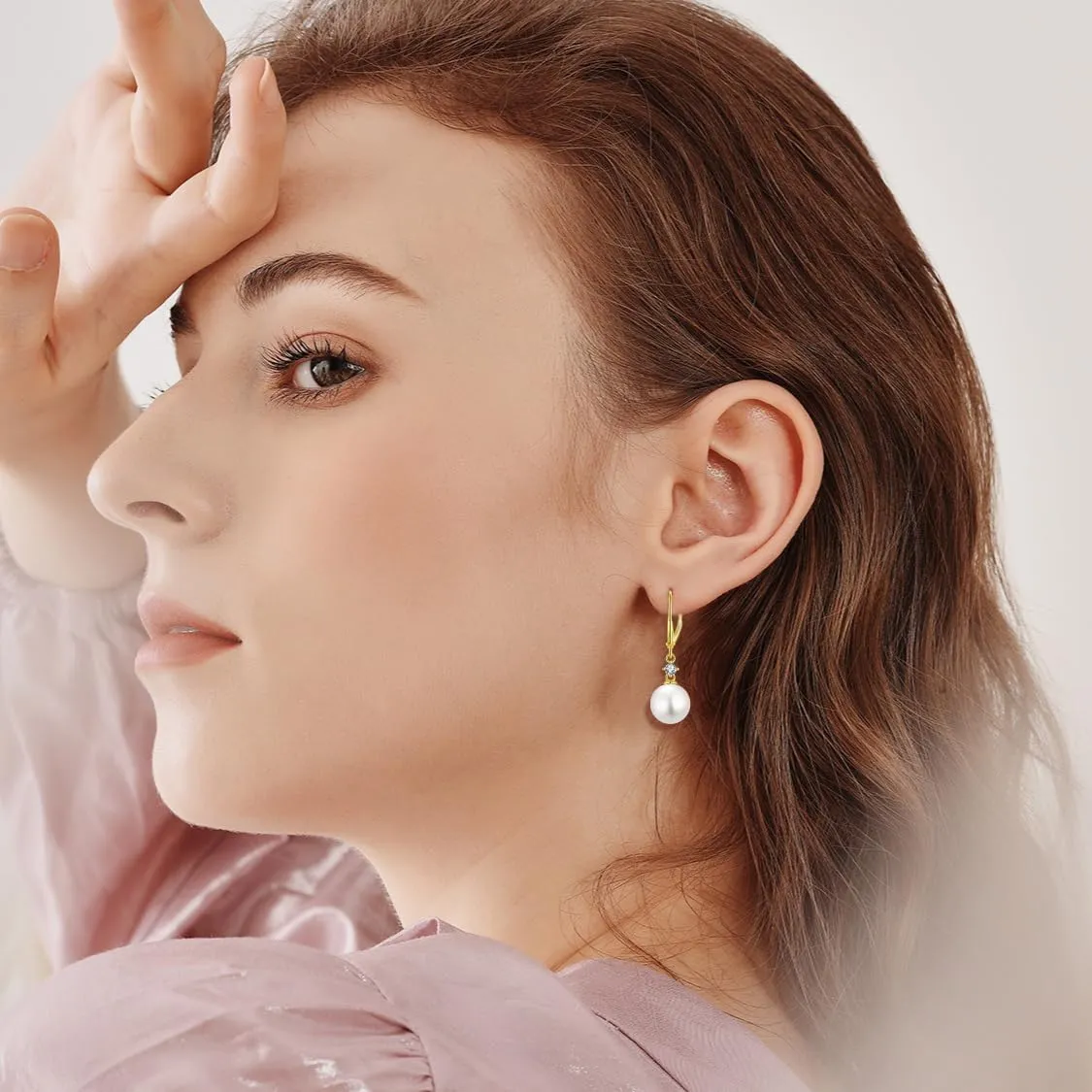 Women Pearl Earrings 925 Sterling Silver Leverback Dangle Drop Earrings 5A Cubic Zirconia Dainty Pearl Jewelry Valentine's Day Anniversary Mother's Day Birthday Gifts for Her
