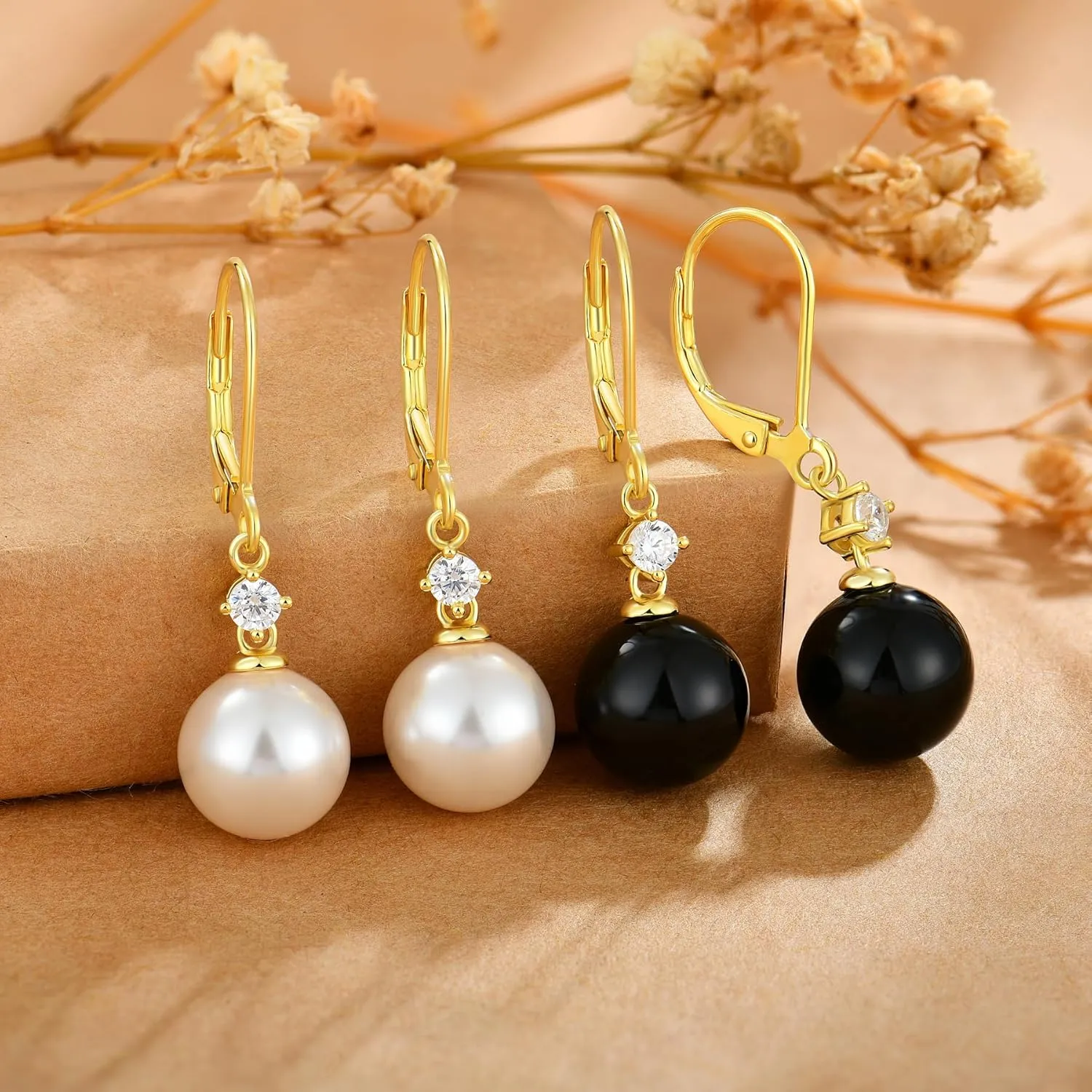 Women Pearl Earrings 925 Sterling Silver Leverback Dangle Drop Earrings 5A Cubic Zirconia Dainty Pearl Jewelry Valentine's Day Anniversary Mother's Day Birthday Gifts for Her