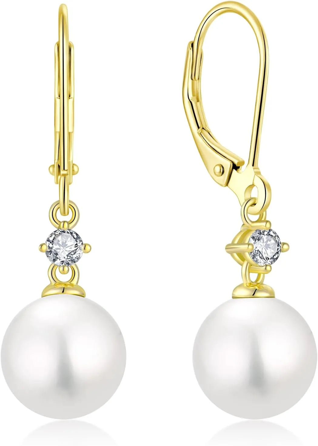 Women Pearl Earrings 925 Sterling Silver Leverback Dangle Drop Earrings 5A Cubic Zirconia Dainty Pearl Jewelry Valentine's Day Anniversary Mother's Day Birthday Gifts for Her