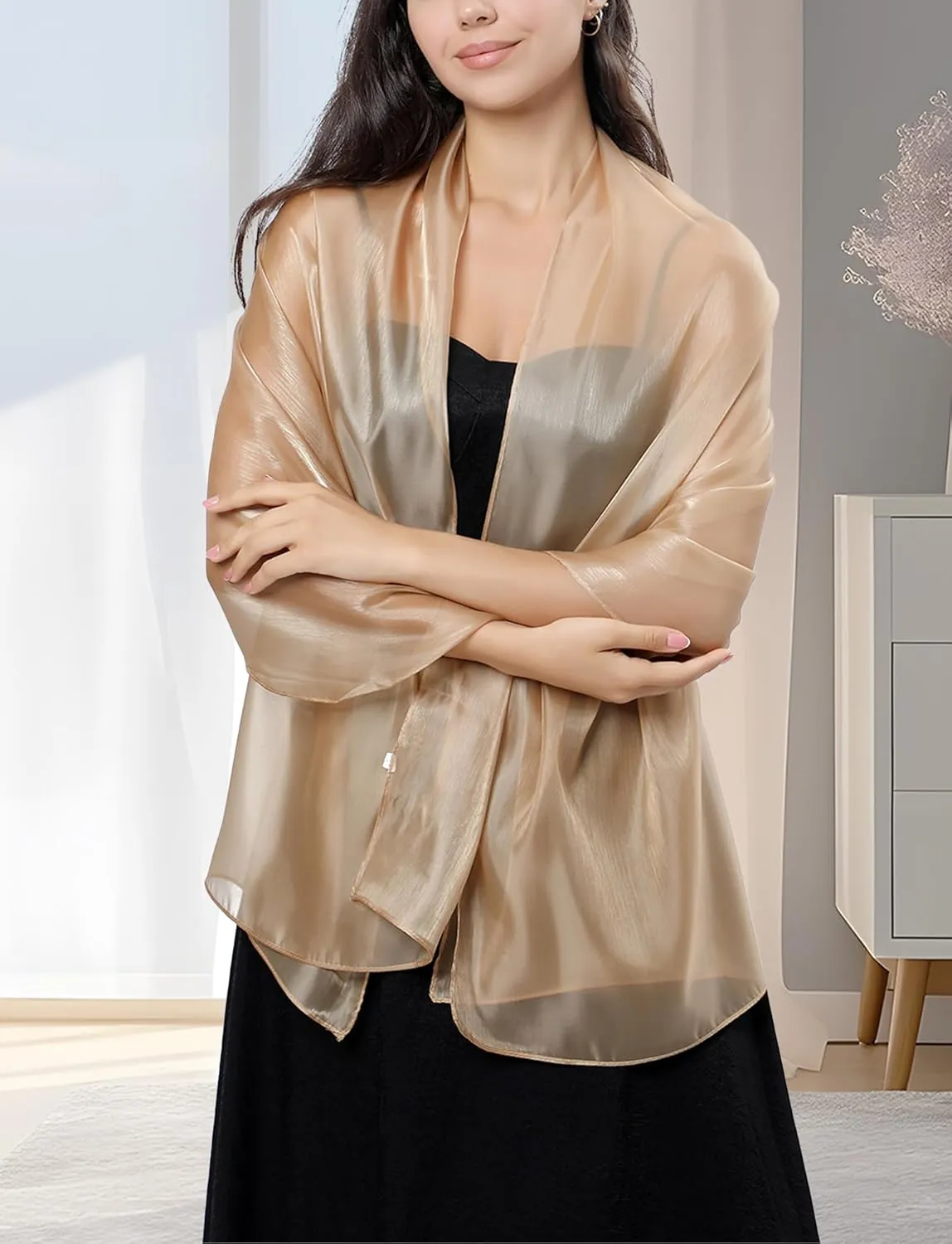 Women Silk Satin Shawl Silky Scarf Lightweight Wraps for Evening Party Wedding