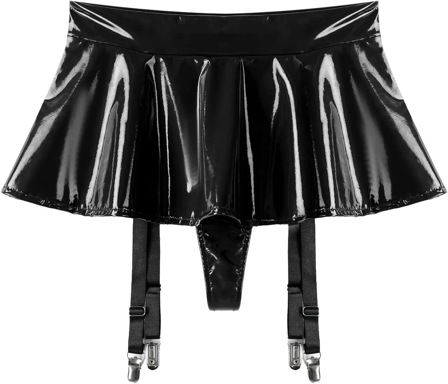 Women's A-line Mini Skirts High Waisted Leather Pleated Garter Belts Skirt Miniskirt