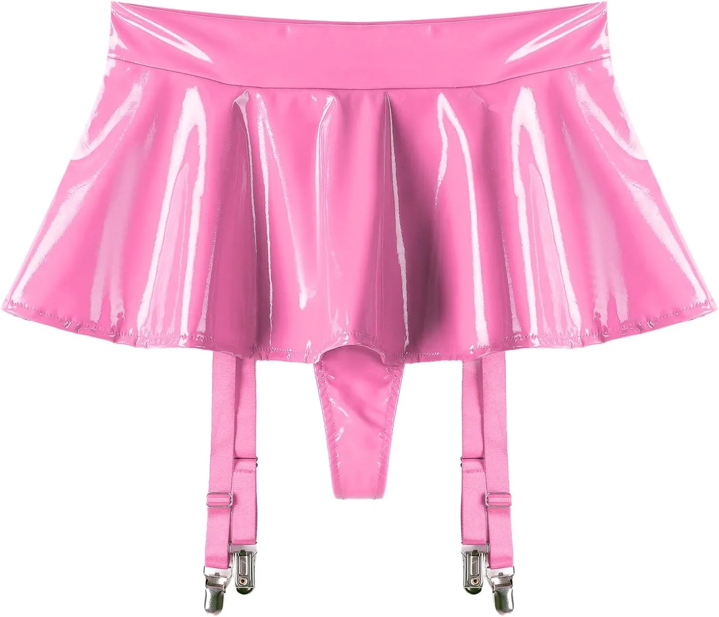 Women's A-line Mini Skirts High Waisted Leather Pleated Garter Belts Skirt Miniskirt