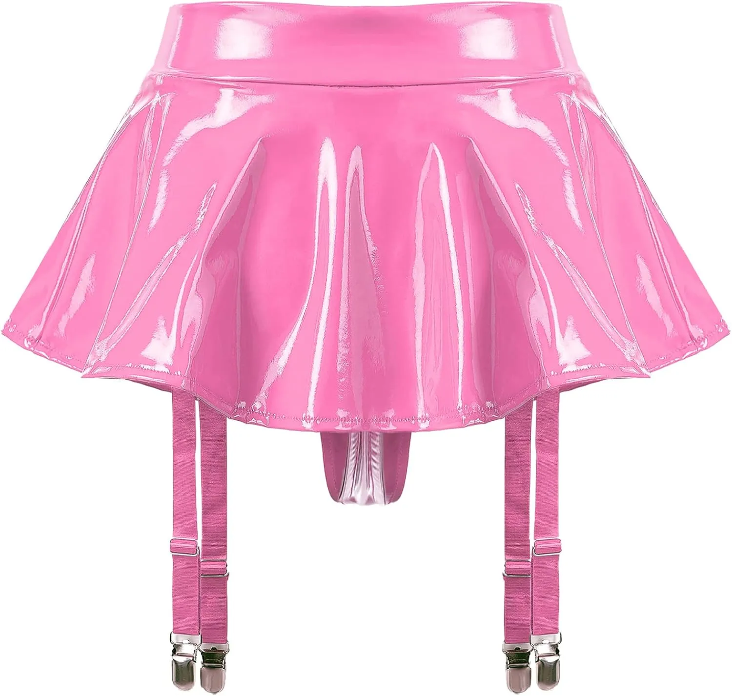 Women's A-line Mini Skirts High Waisted Leather Pleated Garter Belts Skirt Miniskirt