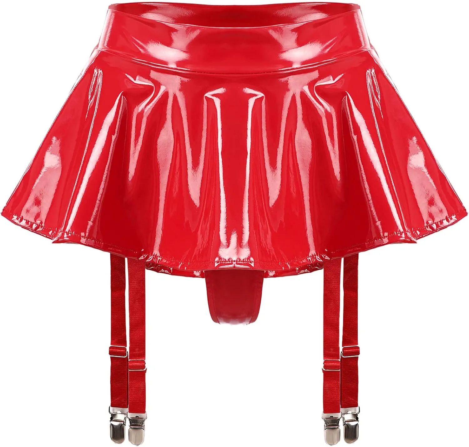 Women's A-line Mini Skirts High Waisted Leather Pleated Garter Belts Skirt Miniskirt
