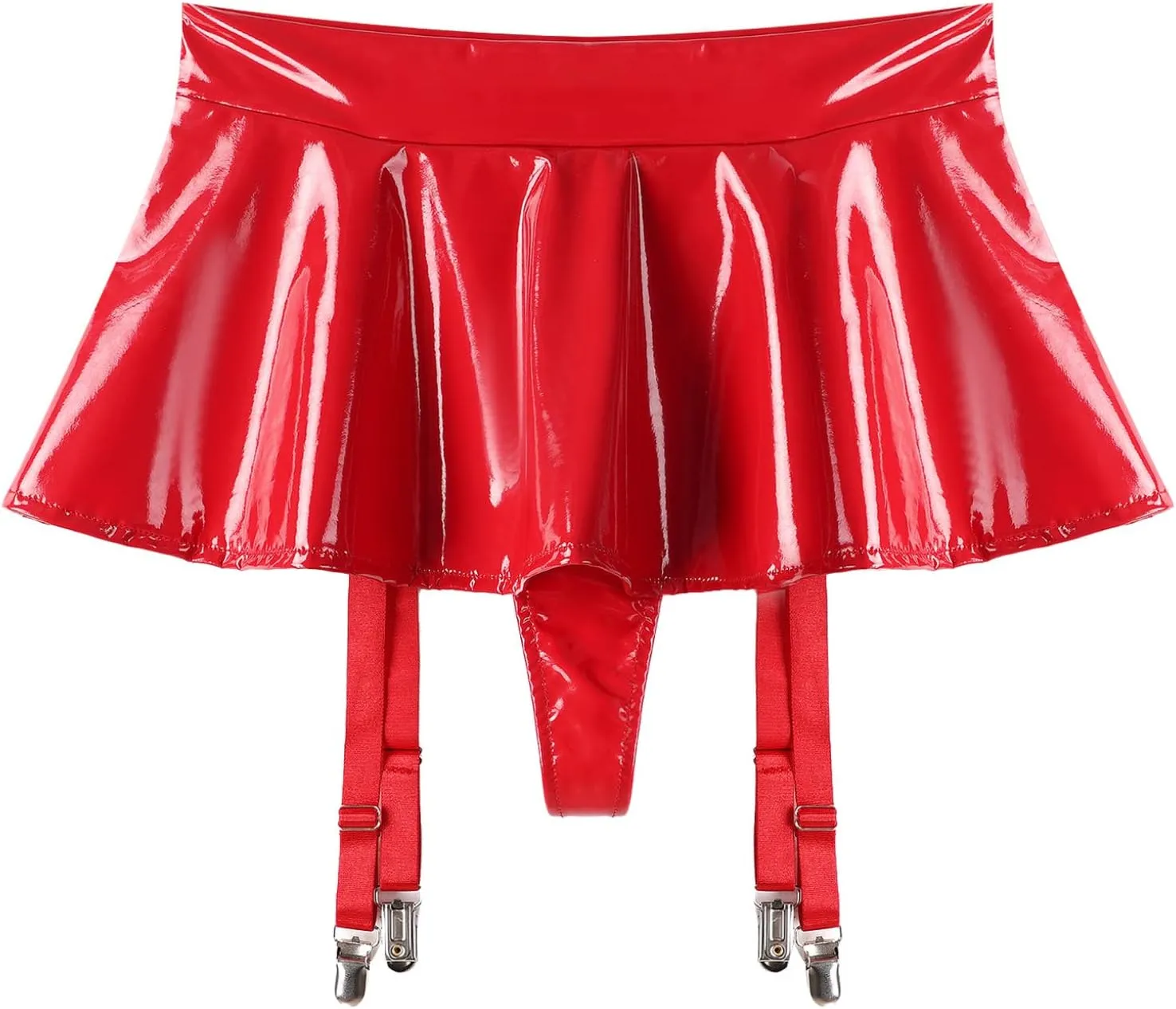 Women's A-line Mini Skirts High Waisted Leather Pleated Garter Belts Skirt Miniskirt