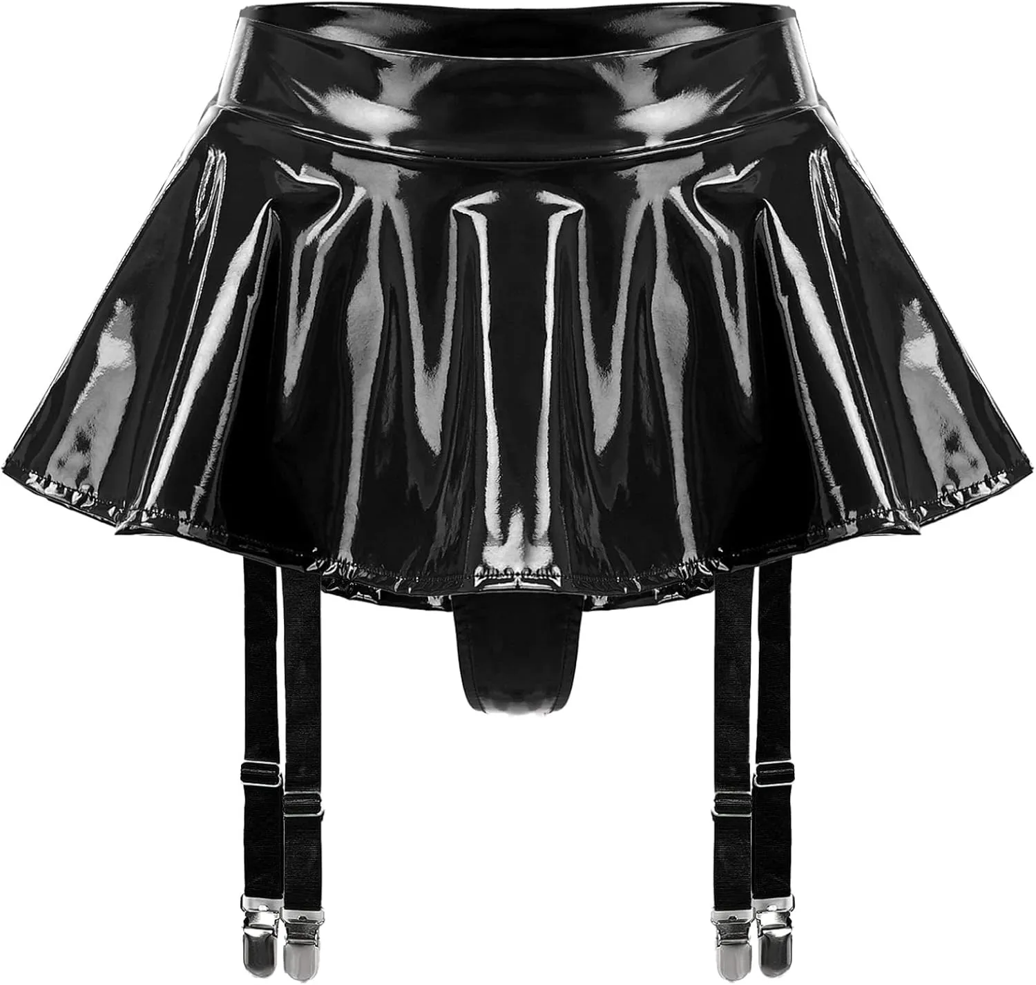 Women's A-line Mini Skirts High Waisted Leather Pleated Garter Belts Skirt Miniskirt