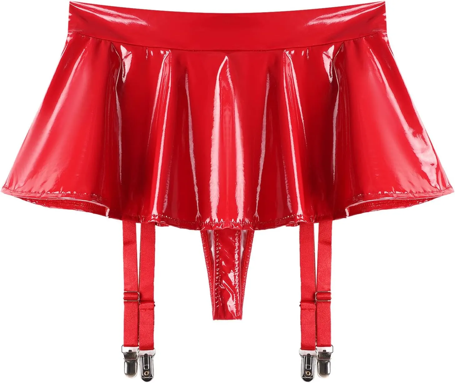 Women's A-line Mini Skirts High Waisted Leather Pleated Garter Belts Skirt Miniskirt