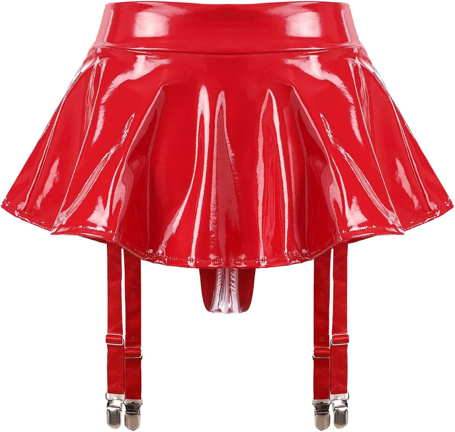 Women's A-line Mini Skirts High Waisted Leather Pleated Garter Belts Skirt Miniskirt