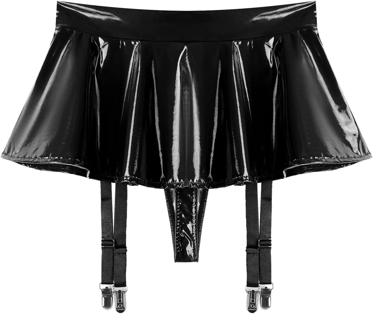 Women's A-line Mini Skirts High Waisted Leather Pleated Garter Belts Skirt Miniskirt