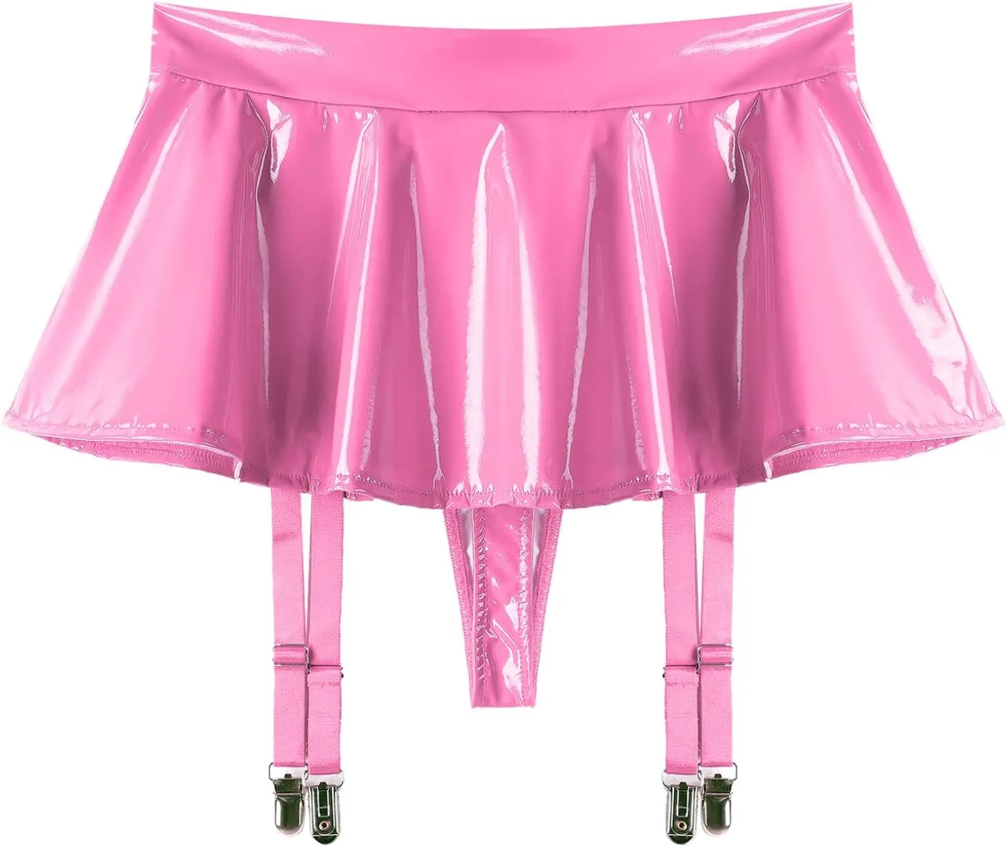 Women's A-line Mini Skirts High Waisted Leather Pleated Garter Belts Skirt Miniskirt