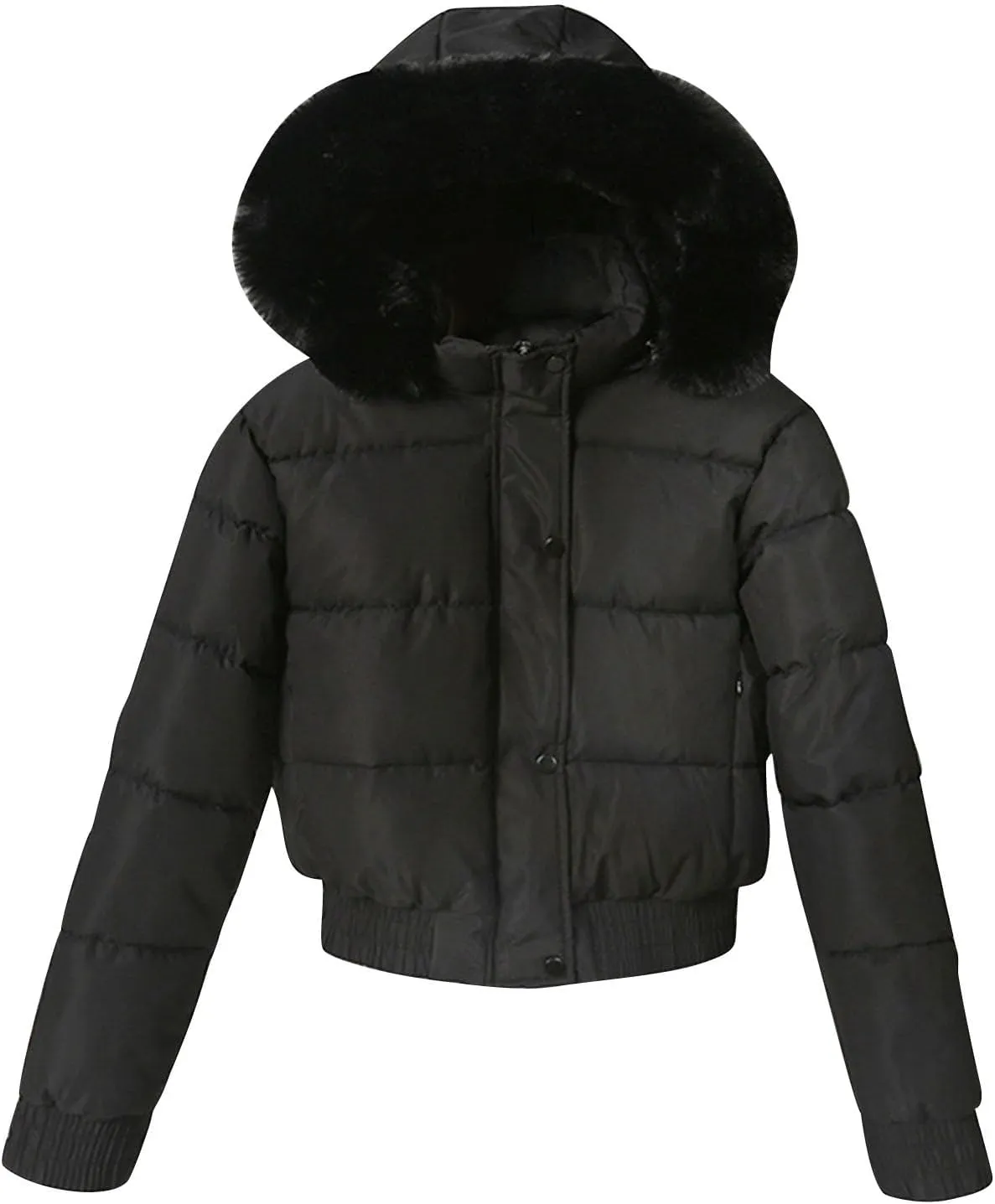 Womens Cropped Puffer Jackets with Faux Fur Hood Thicken Down Coats Quilted Jackets Winter Short Warm Coats Outerwear