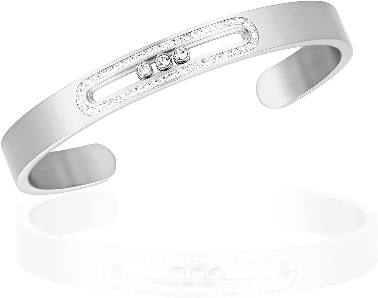 Women's Cuff Bracelet with Moveable Diamonds, a Stainless Steel Bracelet for Women