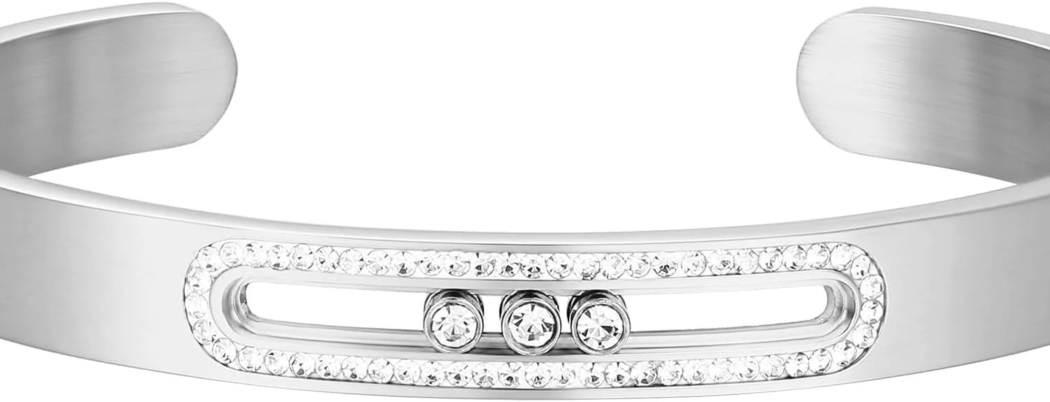 Women's Cuff Bracelet with Moveable Diamonds, a Stainless Steel Bracelet for Women