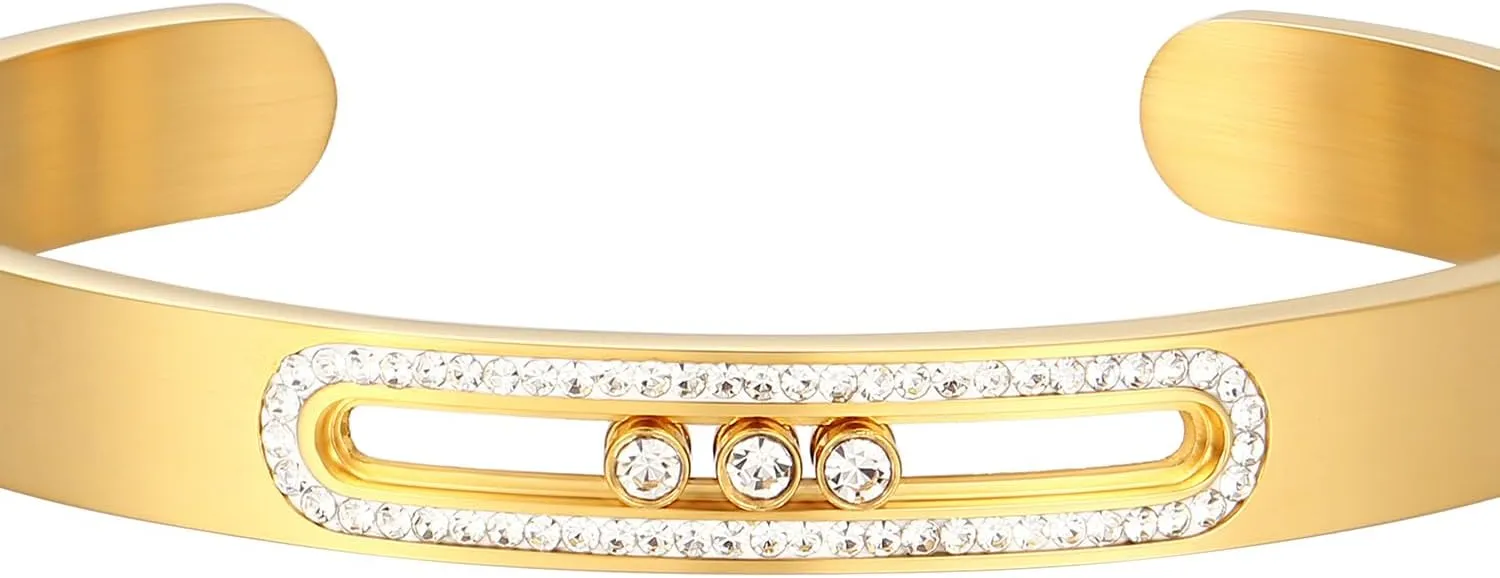 Women's Cuff Bracelet with Moveable Diamonds, a Stainless Steel Bracelet for Women