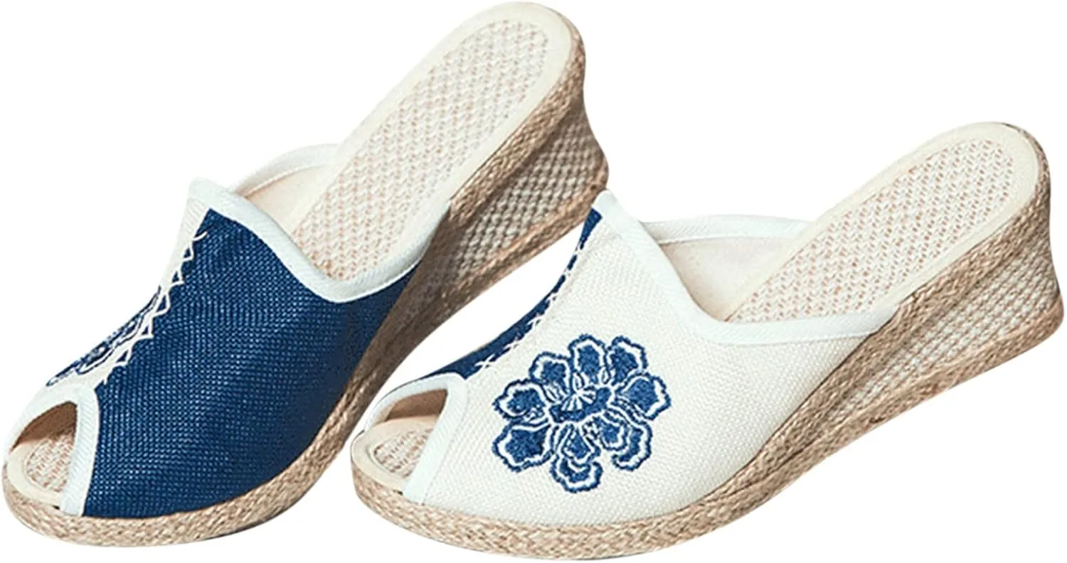 Women's Elegant Thick Bottom Sandals Summer Low Wedges Womens Comfortable Open Toe Sandal Orthopedic Sandals
