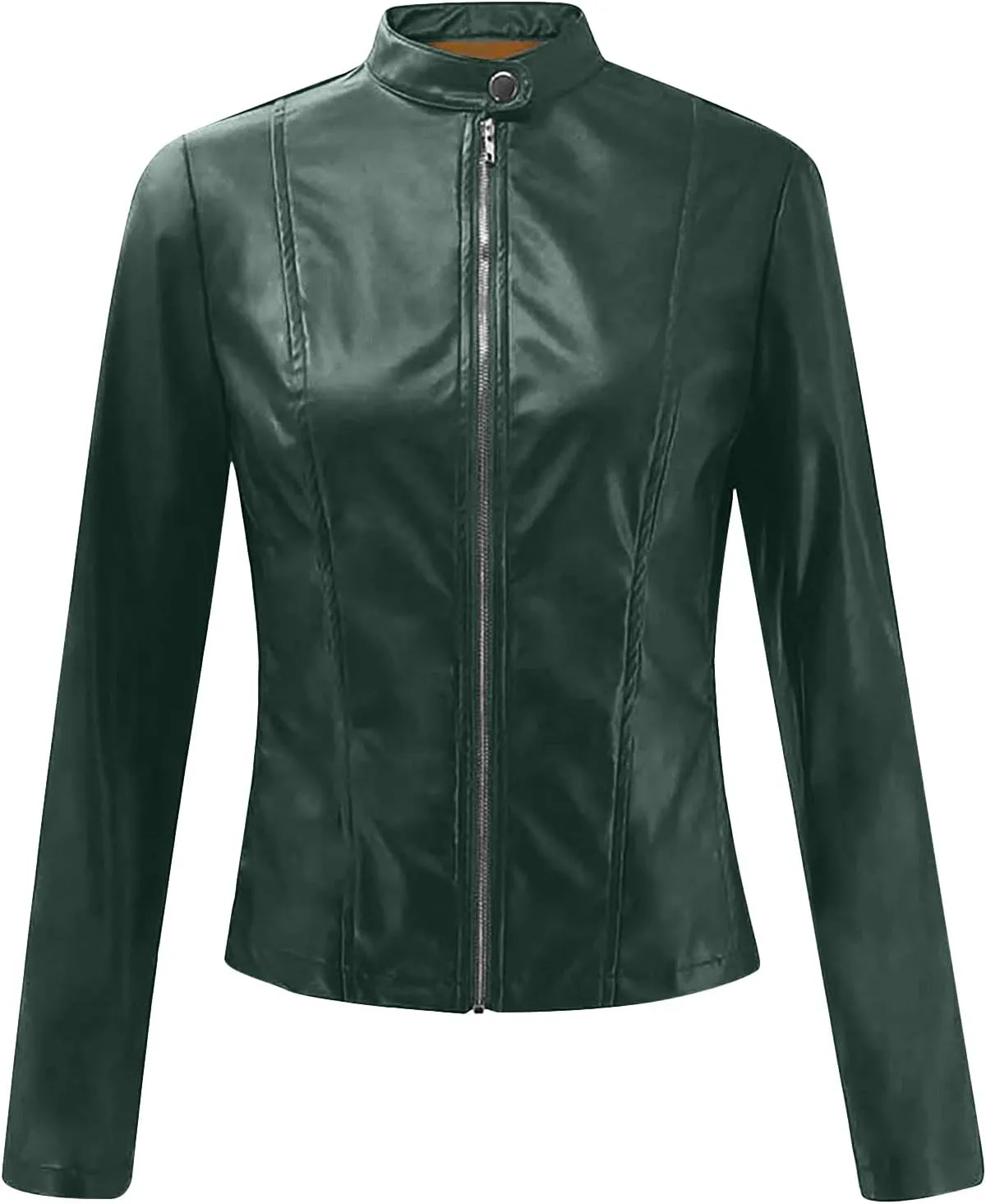 Womens Faux Leather Zip Up Moto Biker Jacket Long Sleeve Motocross Racer Bomber Jacket Motocycle Cropped Jacket Coat