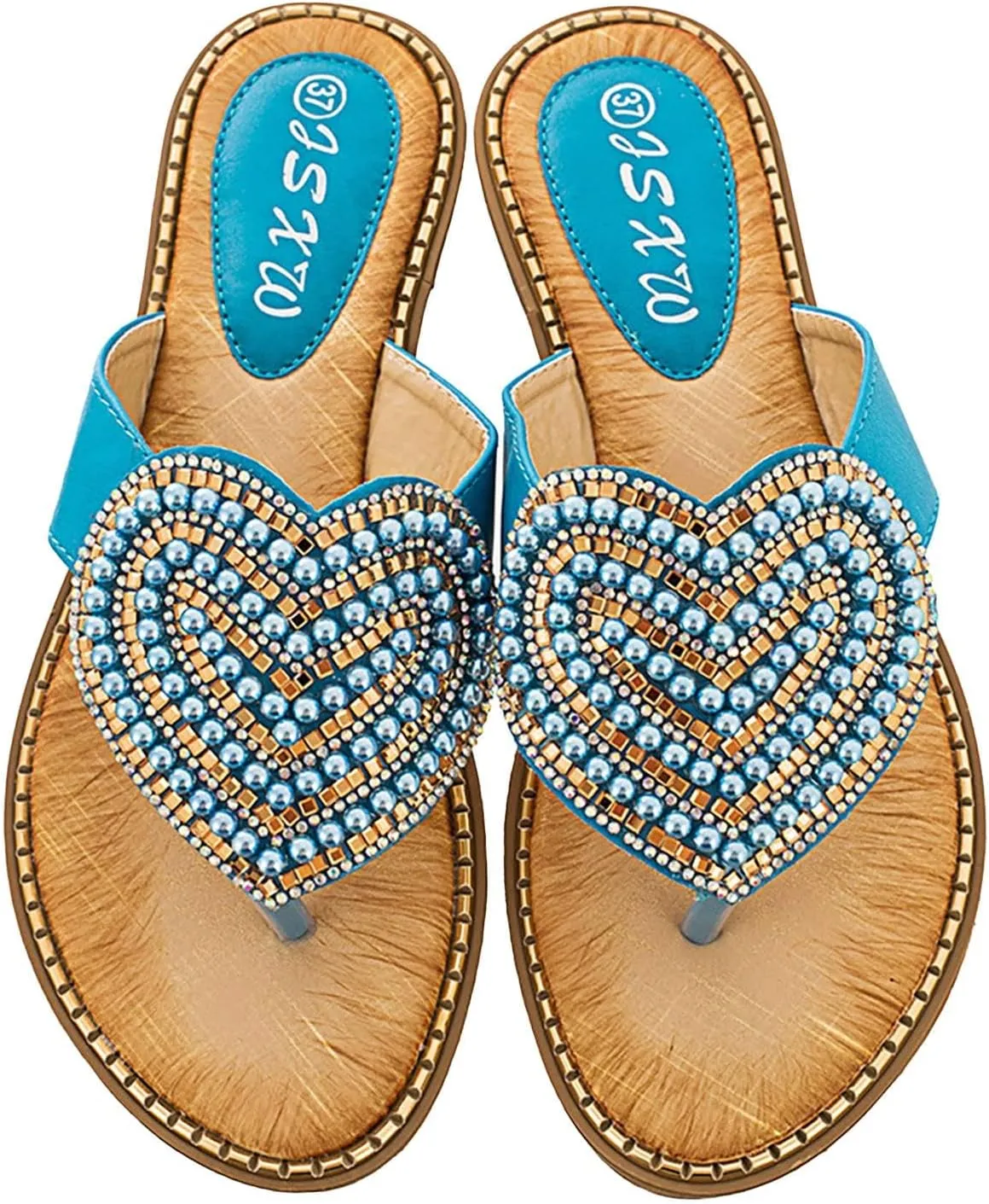 Womens Flat Sandals Dressy Pearl Beadeed Jewelry Open Toe Thong Flip Flops Casual Summer Slip On Beach Slide Slippers