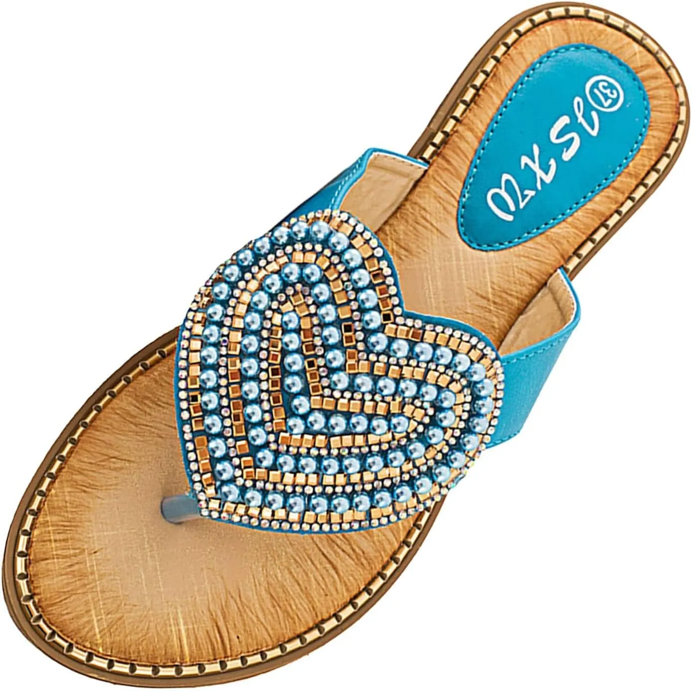 Womens Flat Sandals Dressy Pearl Beadeed Jewelry Open Toe Thong Flip Flops Casual Summer Slip On Beach Slide Slippers