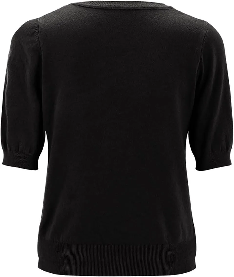 Womens Knitted Sweater Casual Short Sleeve V Neck Blouse Fashion Solid Color Layer Tops Loose Fit Outfit Shirts
