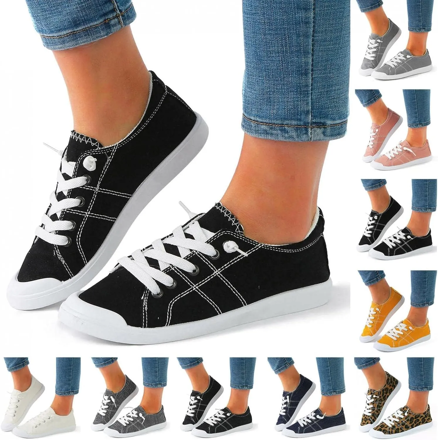 Womens Loafers Canvas Shoes Low Top Classic Slip On Lightweight Comfortable Fashion Sneakers for Walking