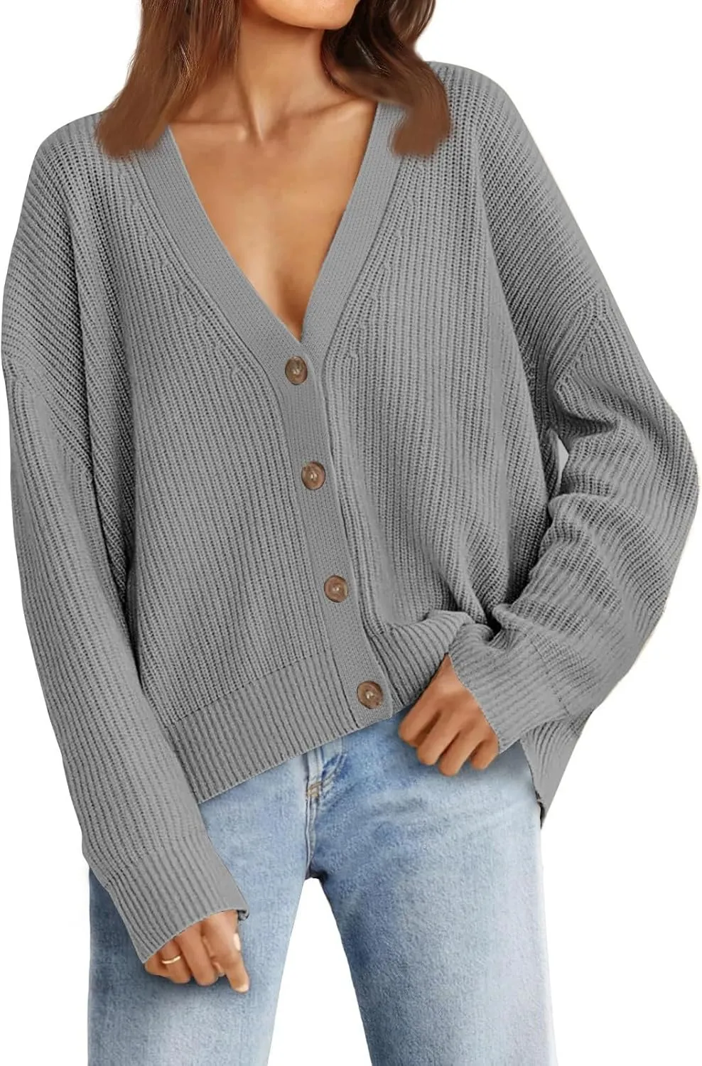 Women's Long Sleeve Knit Sweater Open Front Cardigan Casual Button Down Loose Knit Outerwear Fall Winter Trendy Coat