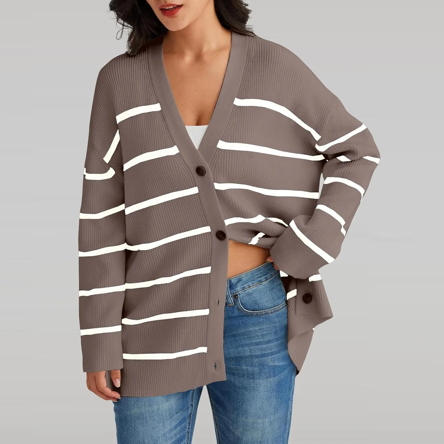Women's Long Sleeve Knit Sweater Open Front Cardigan Casual Button Down Loose Knit Outerwear Fall Winter Trendy Coat