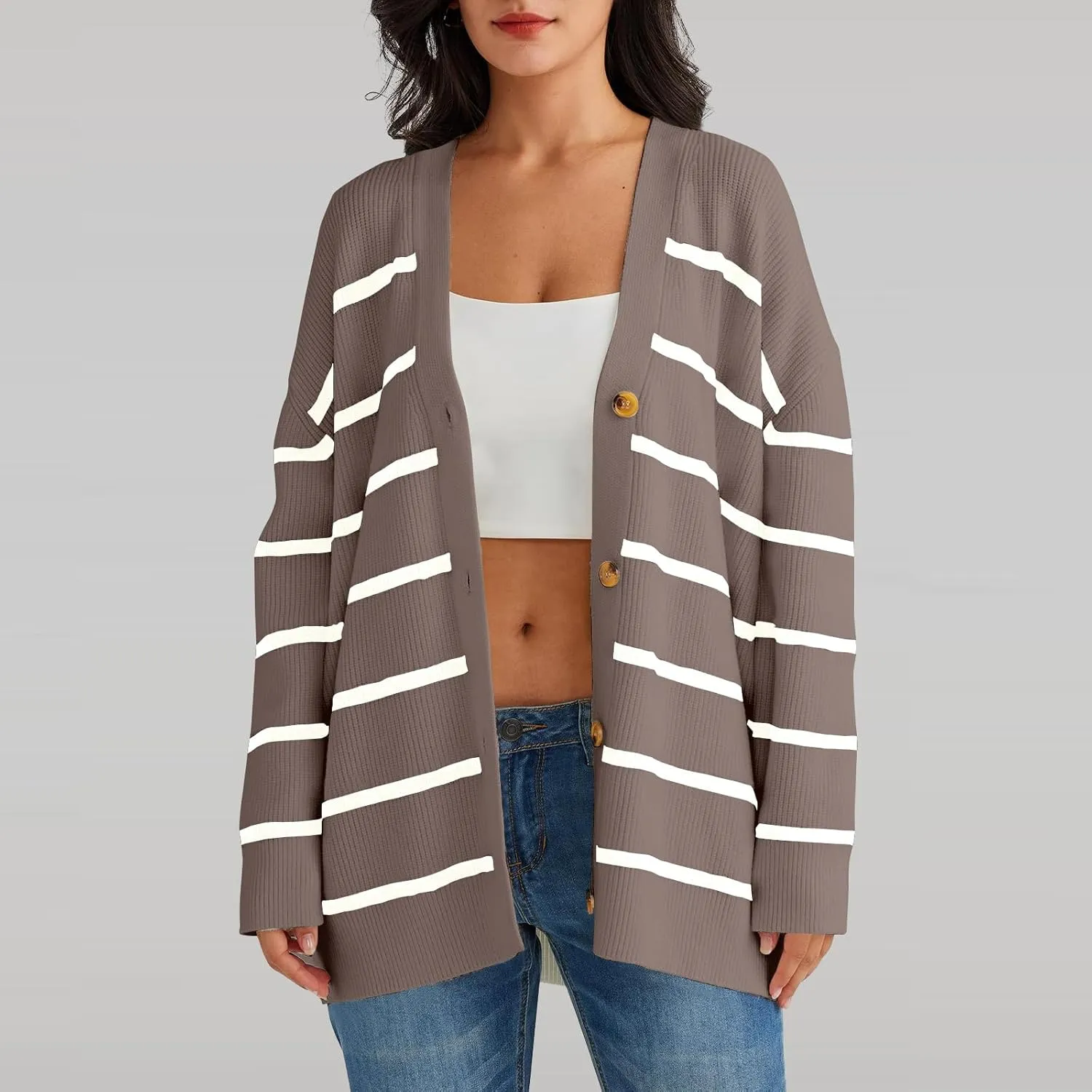 Women's Long Sleeve Knit Sweater Open Front Cardigan Casual Button Down Loose Knit Outerwear Fall Winter Trendy Coat