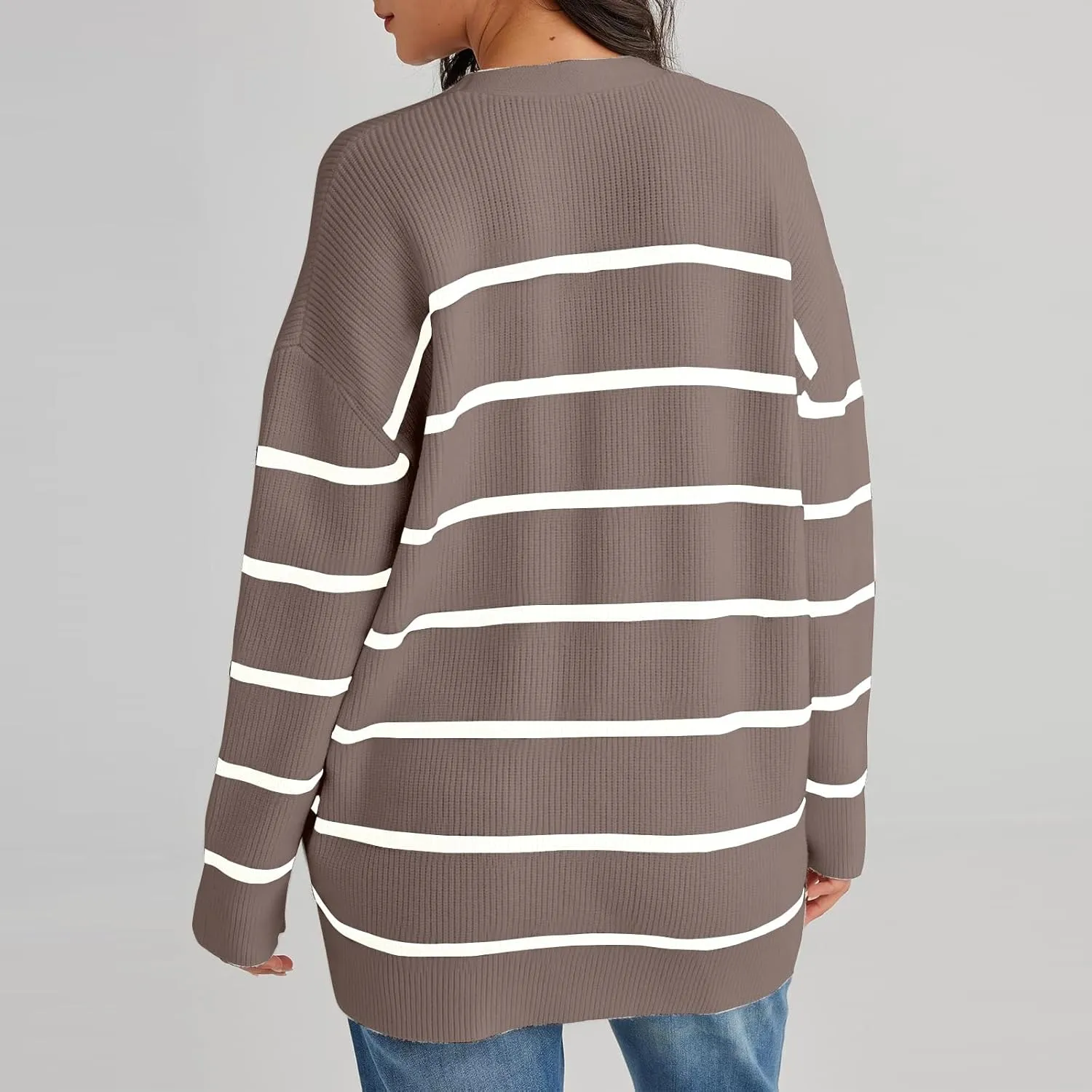 Women's Long Sleeve Knit Sweater Open Front Cardigan Casual Button Down Loose Knit Outerwear Fall Winter Trendy Coat