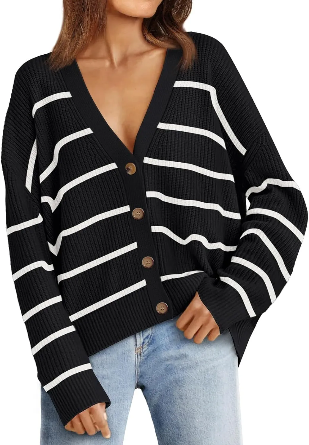Women's Long Sleeve Knit Sweater Open Front Cardigan Casual Button Down Loose Knit Outerwear Fall Winter Trendy Coat
