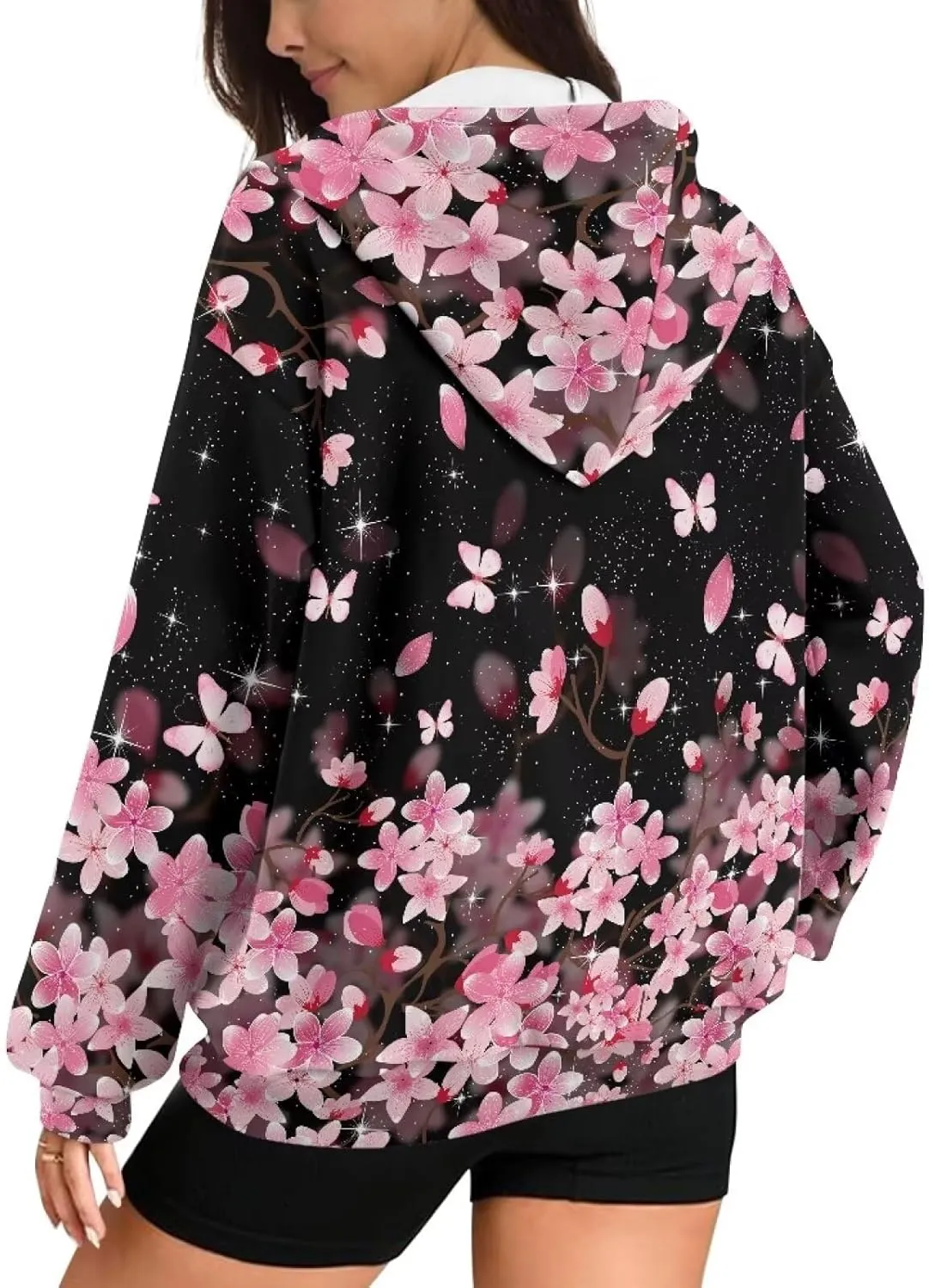 Women's Oversized Drawstring Sweatshirt Fall/Winter Outfits Long Sleeve Hoodies Zip Up Casual Jackets with Pocket