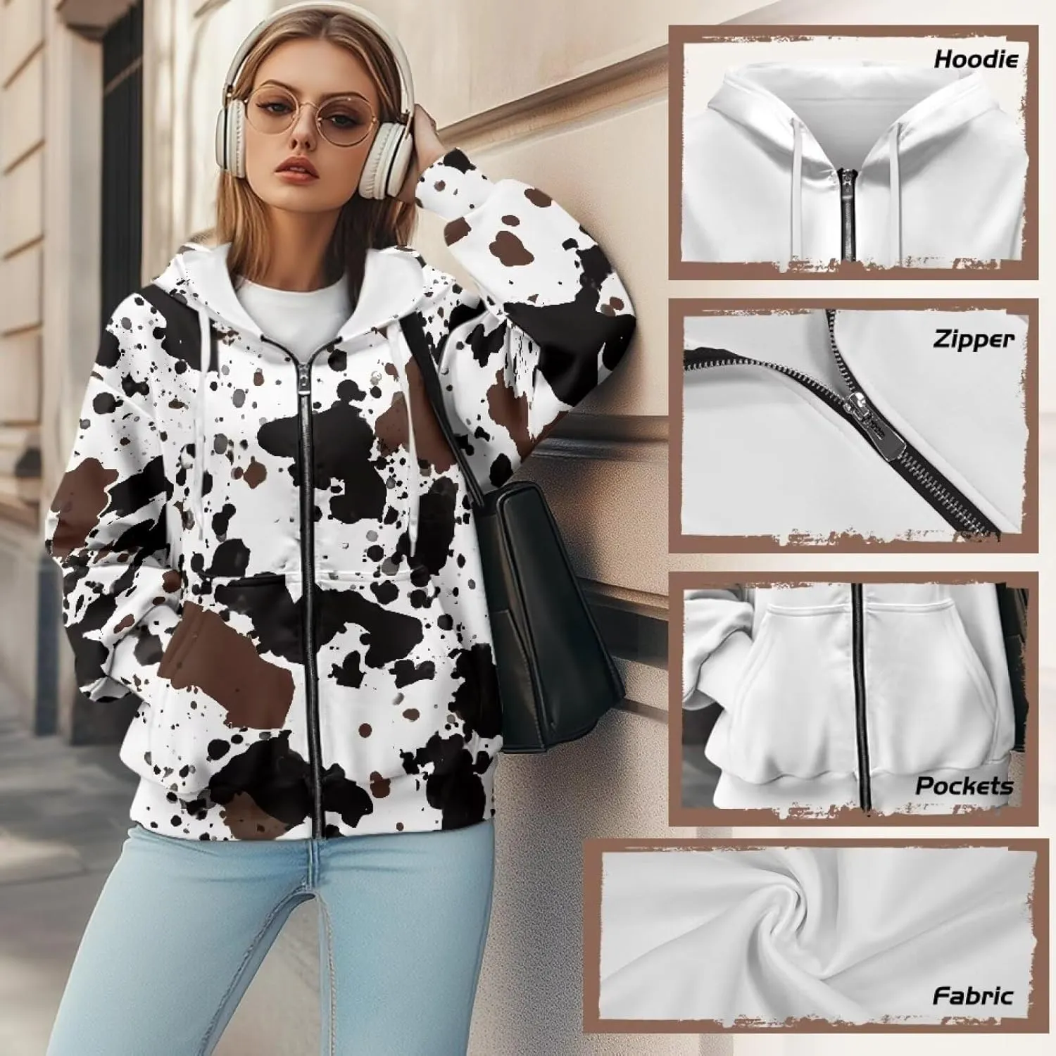 Women's Oversized Drawstring Sweatshirt Fall/Winter Outfits Long Sleeve Hoodies Zip Up Casual Jackets with Pocket