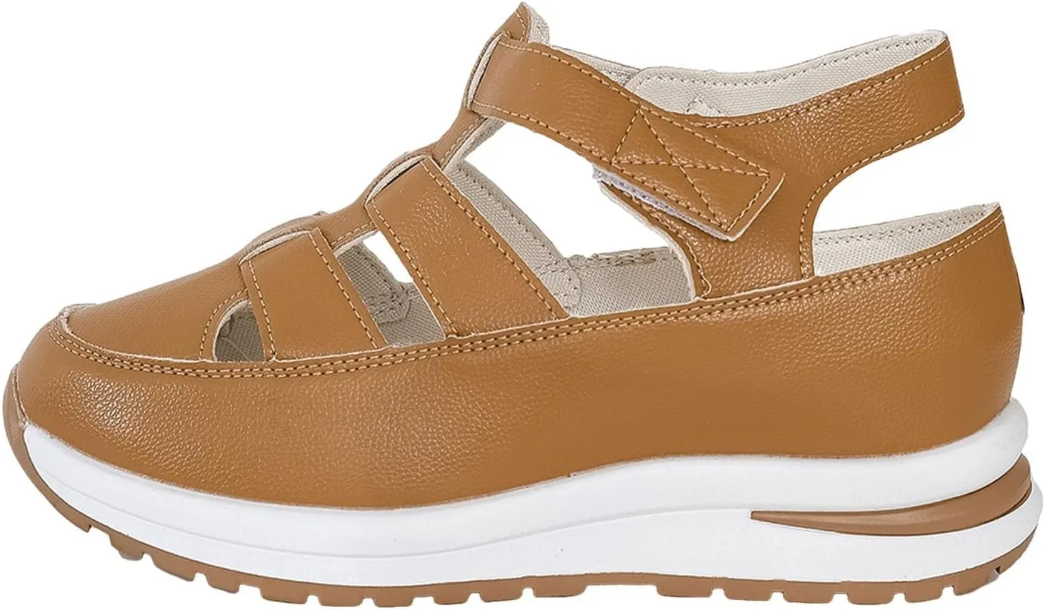 Women's Platform Sandals Hollow-Out Closed Toe Ankle Strap Wedge Sandal Height-Boosting Thick Sole Summer Casual Comfortable Walking Shoes