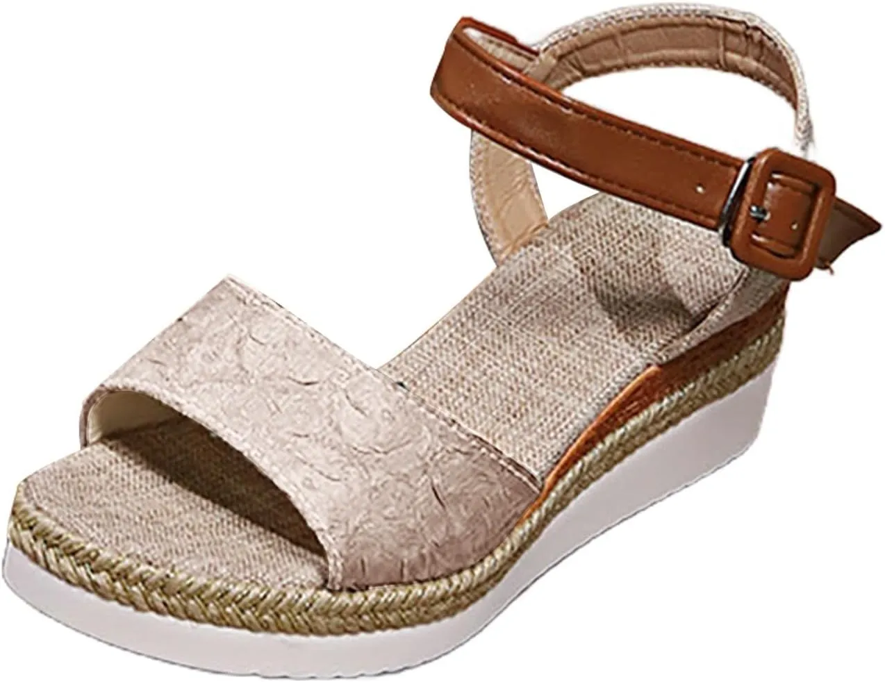 Women's Platform Wedge Sandals Buckled Ankle Strap Open Toe Casual Sandals Canvas Slip for Women 2025 Summer Dressy