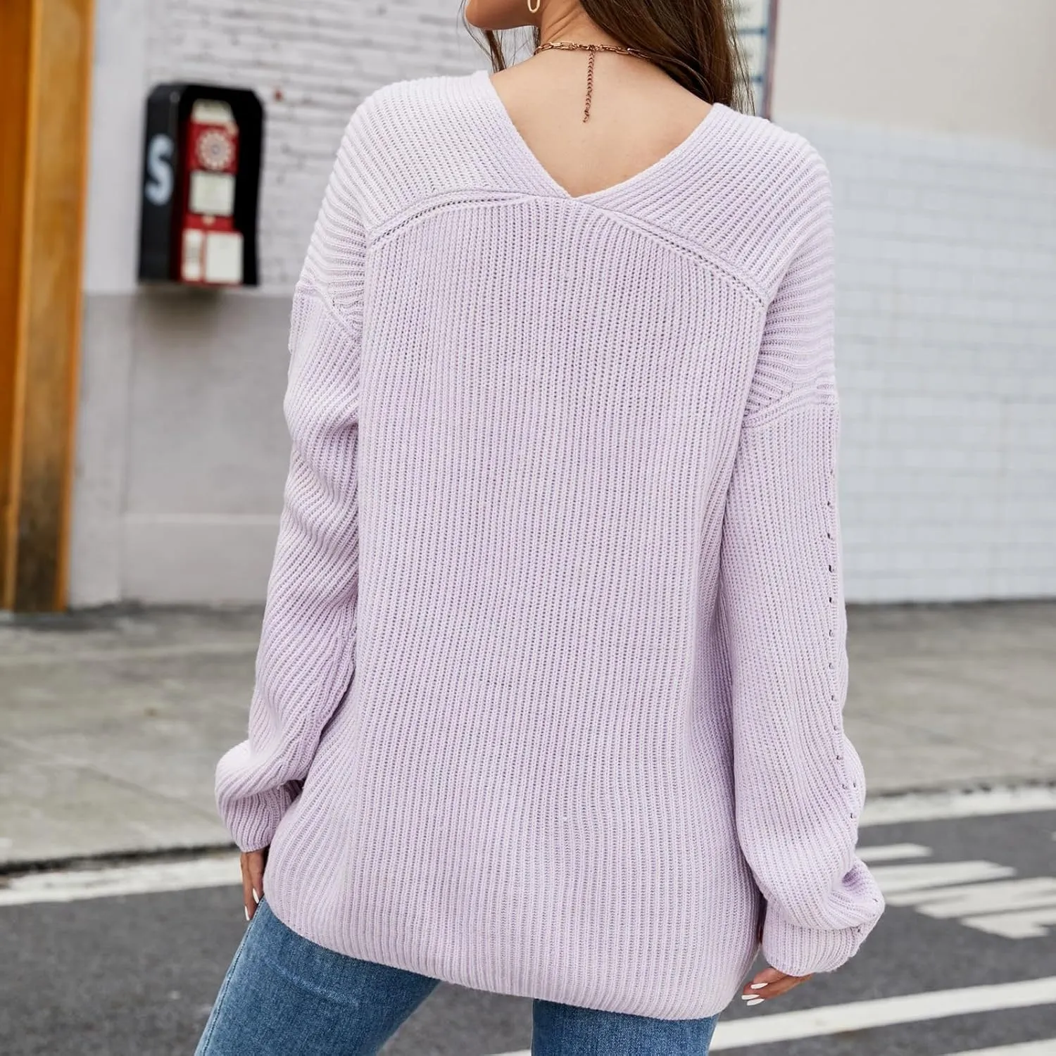 Womens Ribbed Knit Sweaters 2024 Oversized Fall Long Spilt Hem Tunic Pullover Tops Crew Neck Striped Jumper Tops