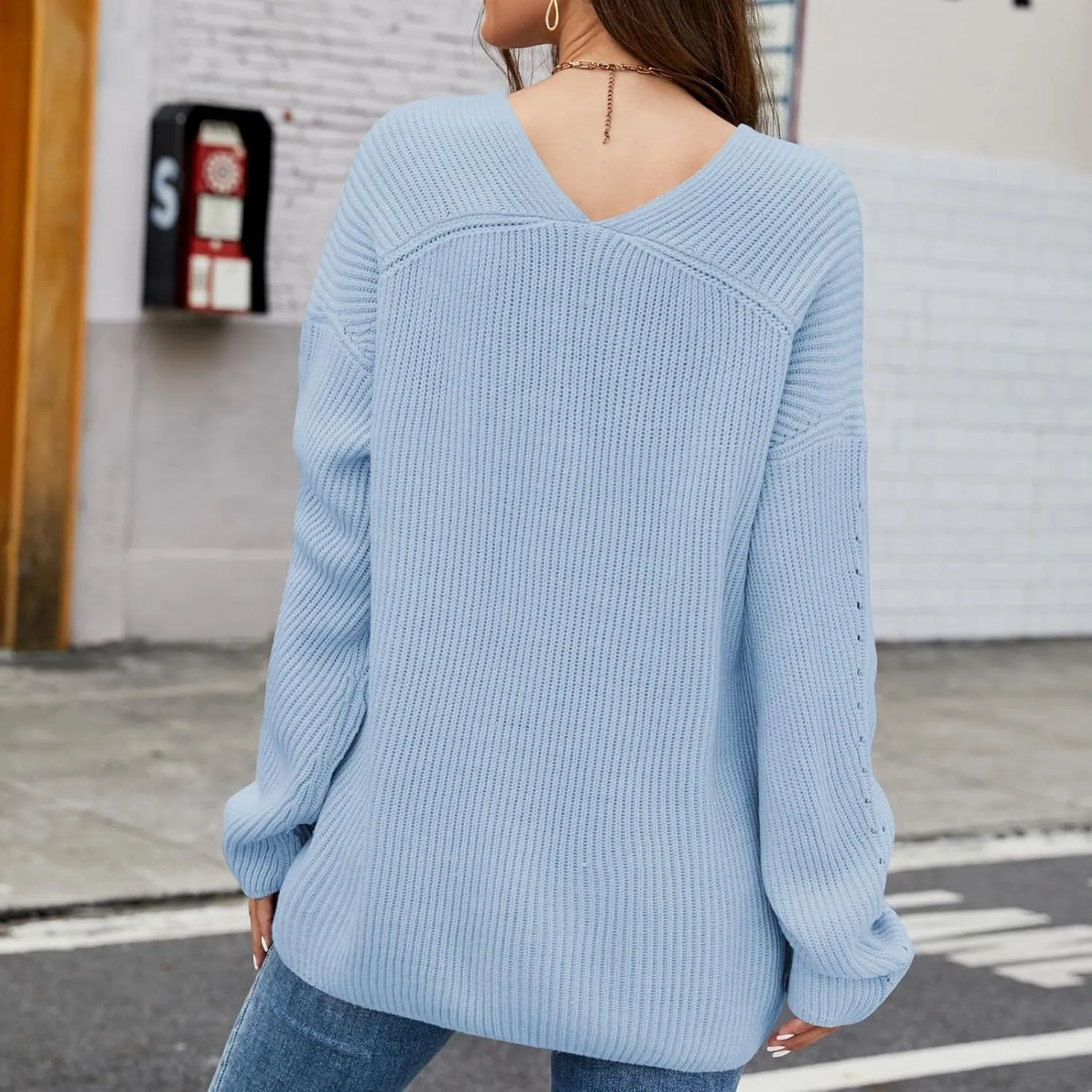Womens Ribbed Knit Sweaters 2024 Oversized Fall Long Spilt Hem Tunic Pullover Tops Crew Neck Striped Jumper Tops