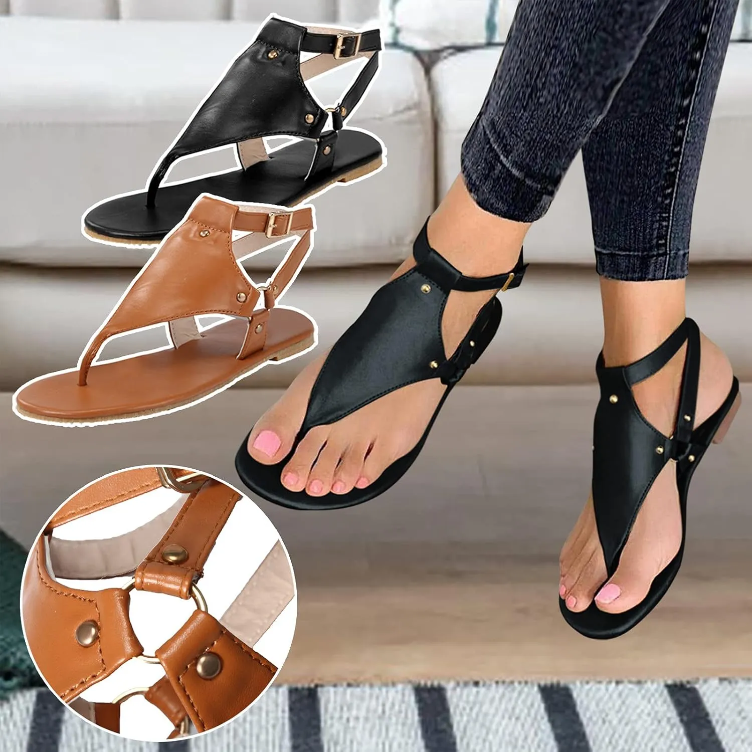 Womens Sandals Casual Open Toe Buckle Strap Roman Sandal Summer Bohemian Shoes