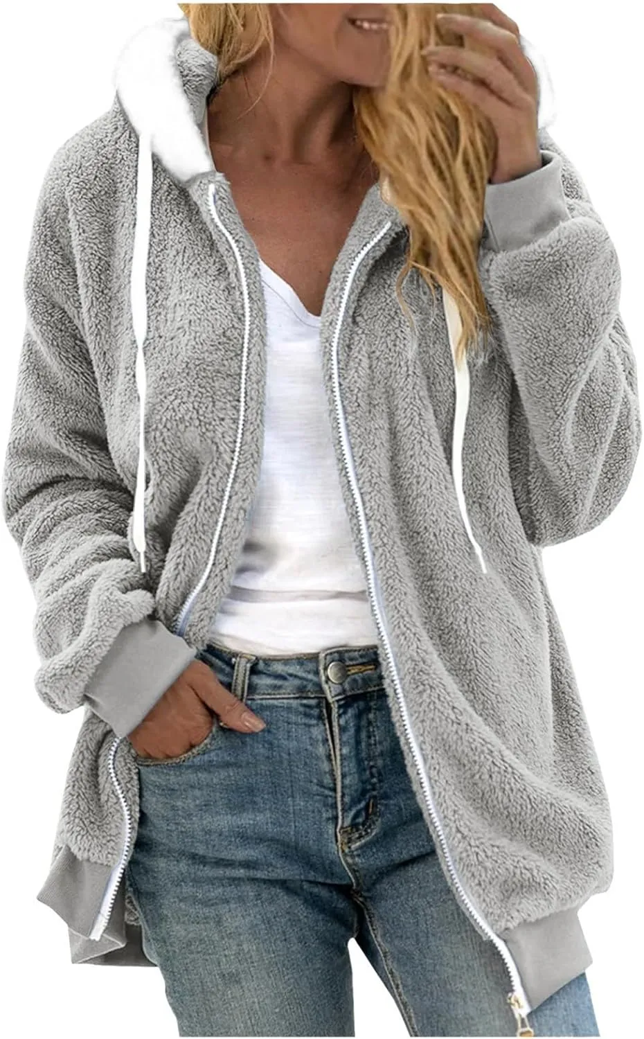 Women's Sherpa Lined Coat Long Sleeve Fleece Line Parka Thicken Thermal Women Fleece Jacket Comfy Hooded Oversized