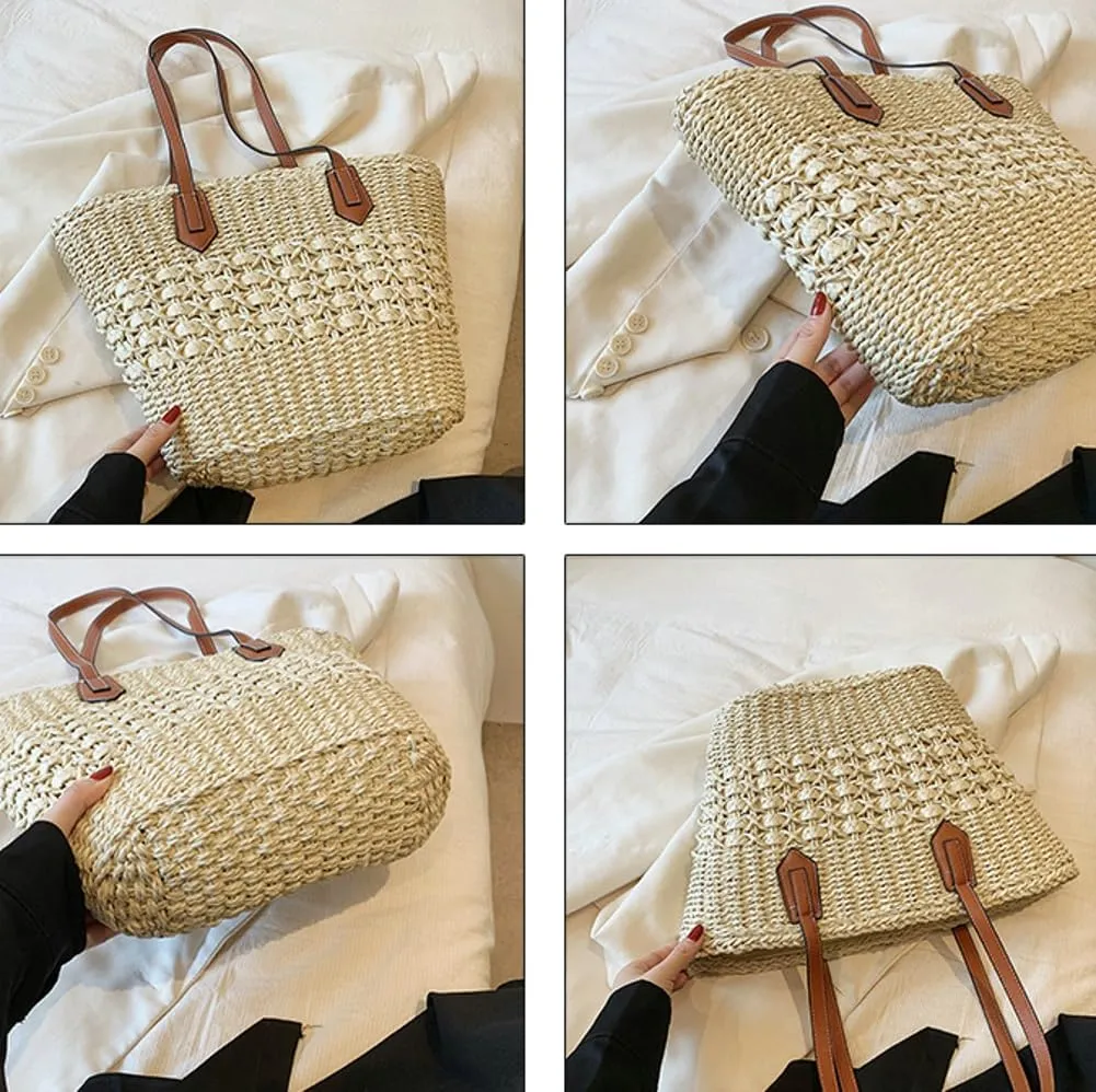 Womens Straw Hobo Bag Large Tote Bags for Women Handmade Summer Beach Bag Woven Shoulder Bag Travel Bag Summer Vacation