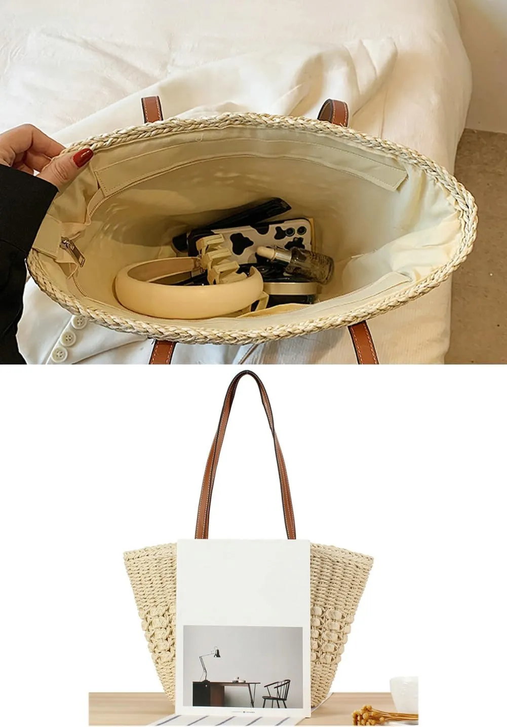 Womens Straw Hobo Bag Large Tote Bags for Women Handmade Summer Beach Bag Woven Shoulder Bag Travel Bag Summer Vacation