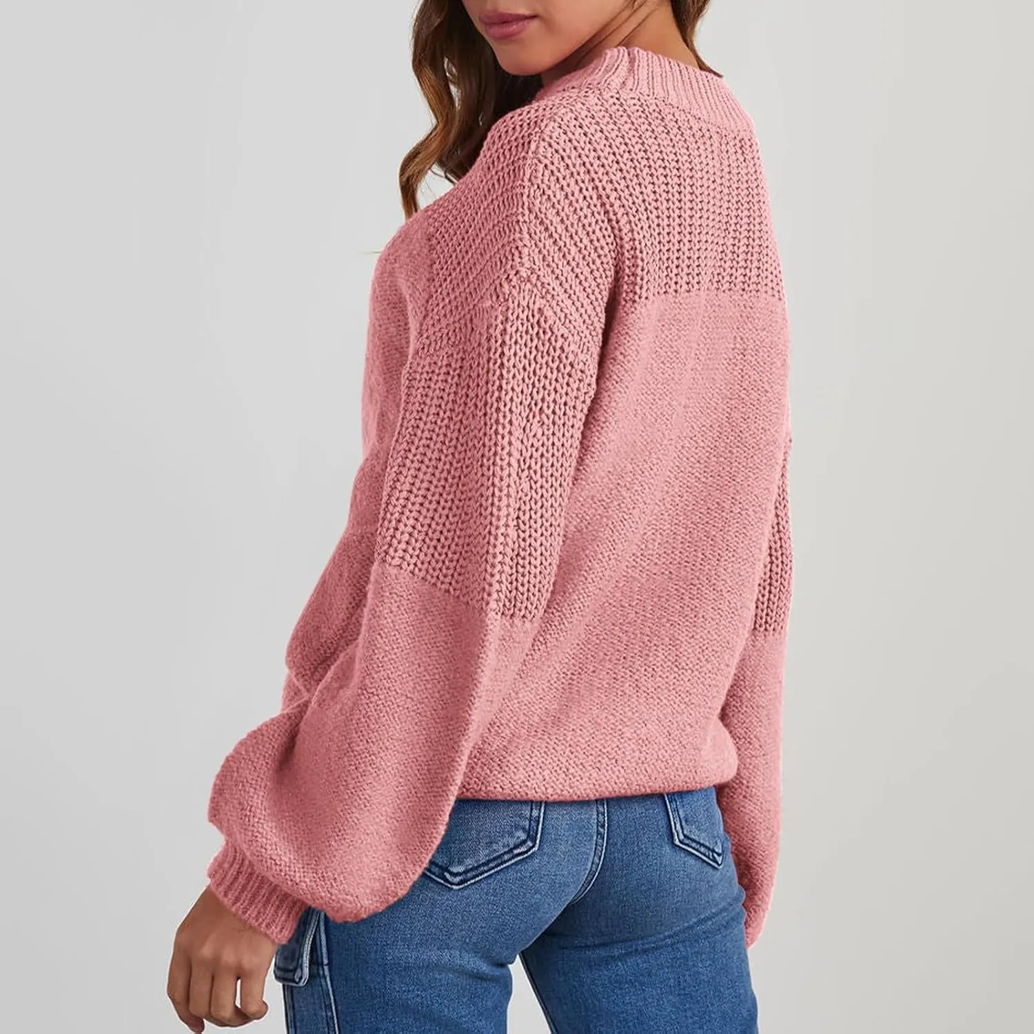 Womens Sweaters Crewneck Cable Knit Long Sleeve Pullover Sweaters Loose Casual Solid Color Jumper Tops S-XXL