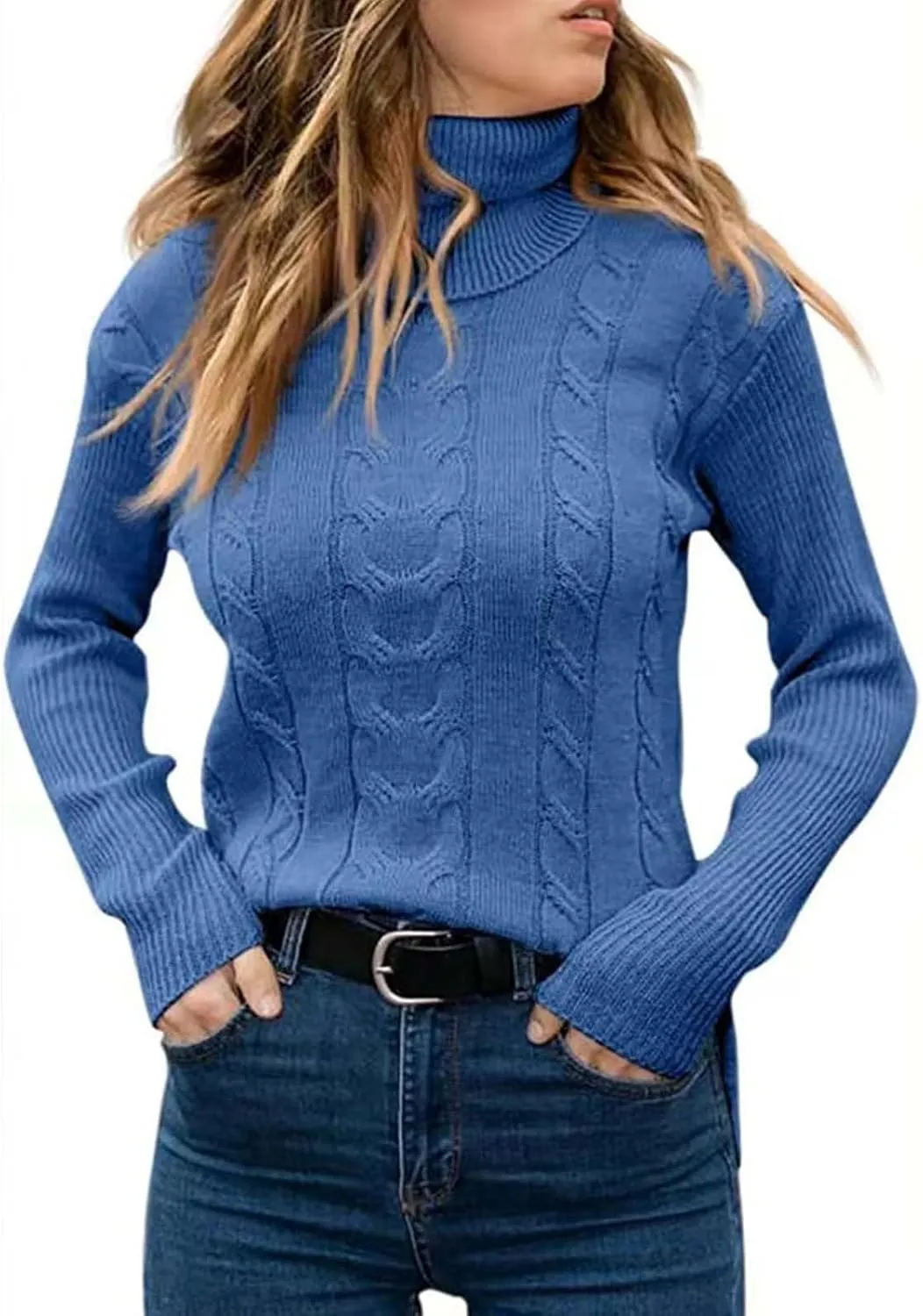 Women's Turtleneck Sweaters Fashion Long Sleeves Ribbed Knit Pullover Loose Casual Knitwear Fall Going Out Tops