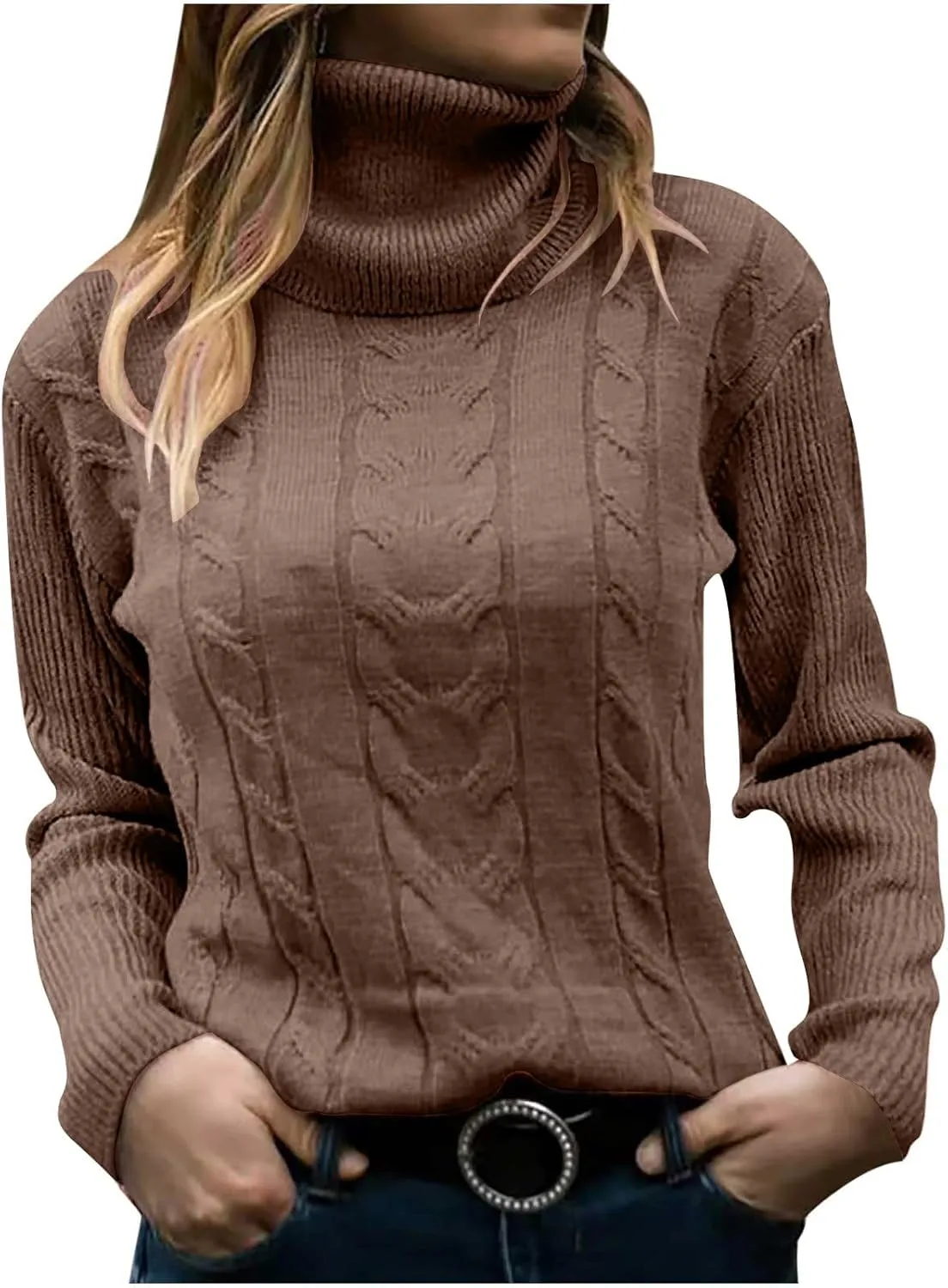 Women's Turtleneck Sweaters Fashion Long Sleeves Ribbed Knit Pullover Loose Casual Knitwear Fall Going Out Tops
