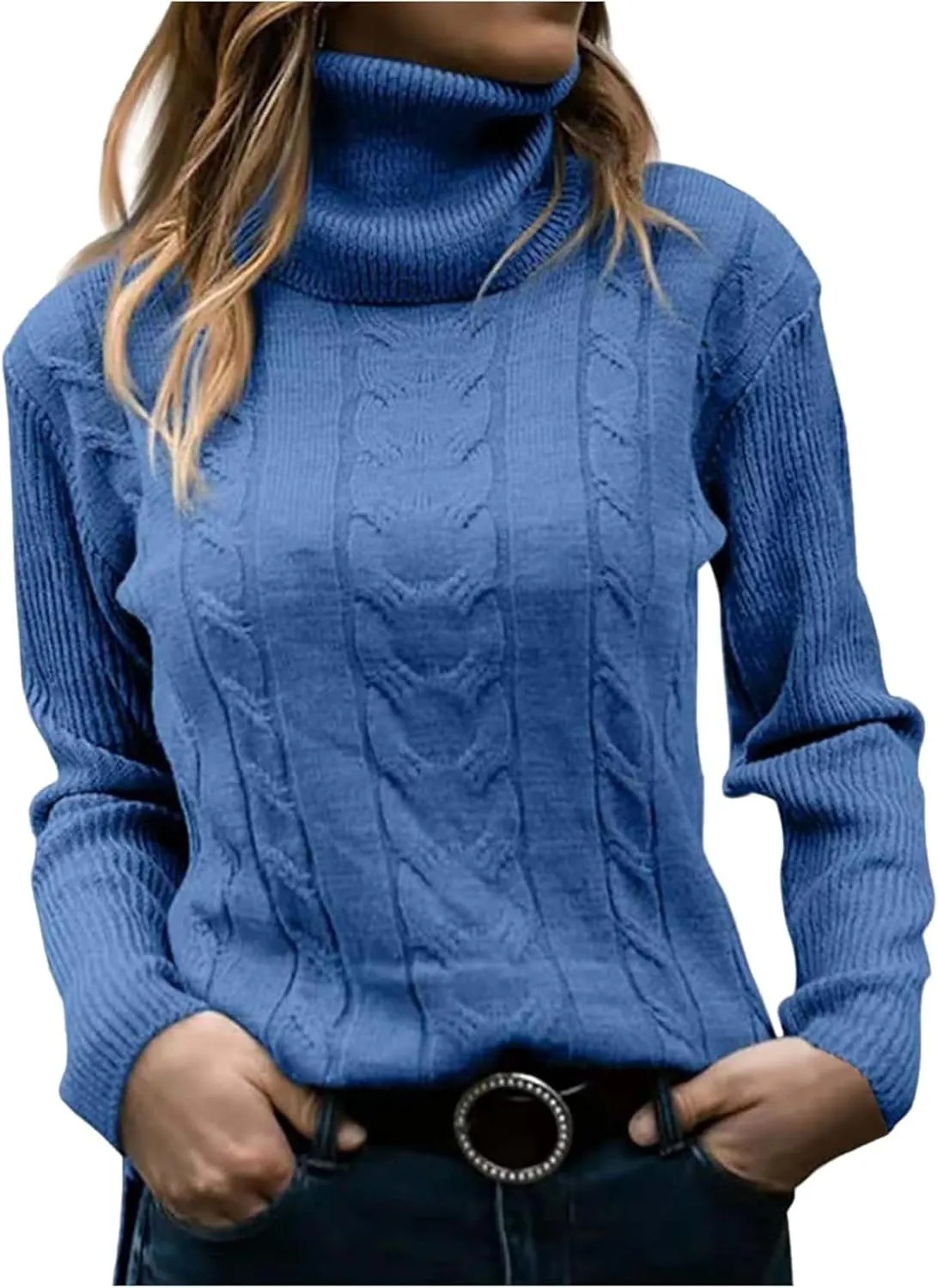 Women's Turtleneck Sweaters Fashion Long Sleeves Ribbed Knit Pullover Loose Casual Knitwear Fall Going Out Tops