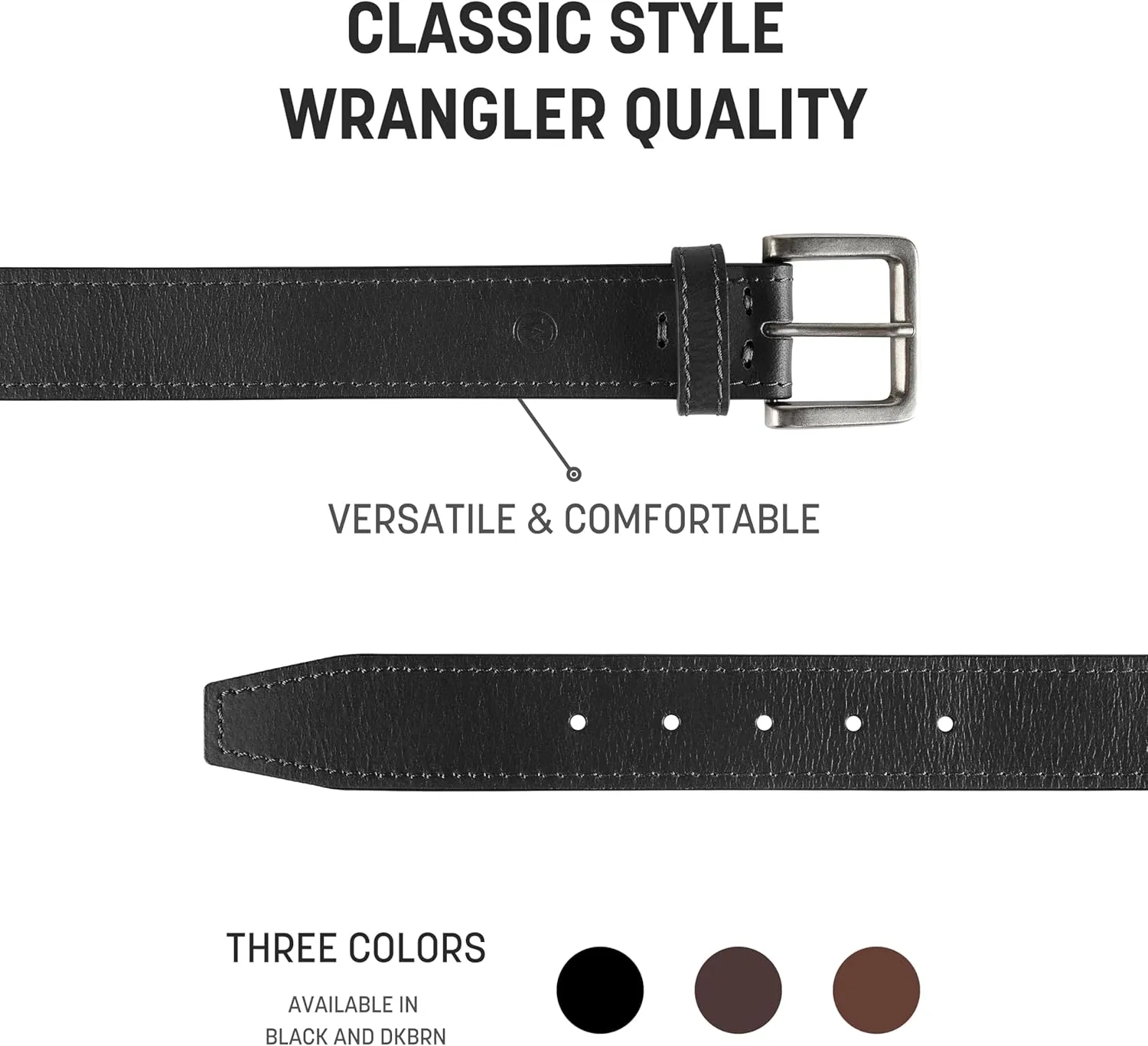 Wrangler Men??s Leather Belt, Country Casual Every Day Belt for Jeans