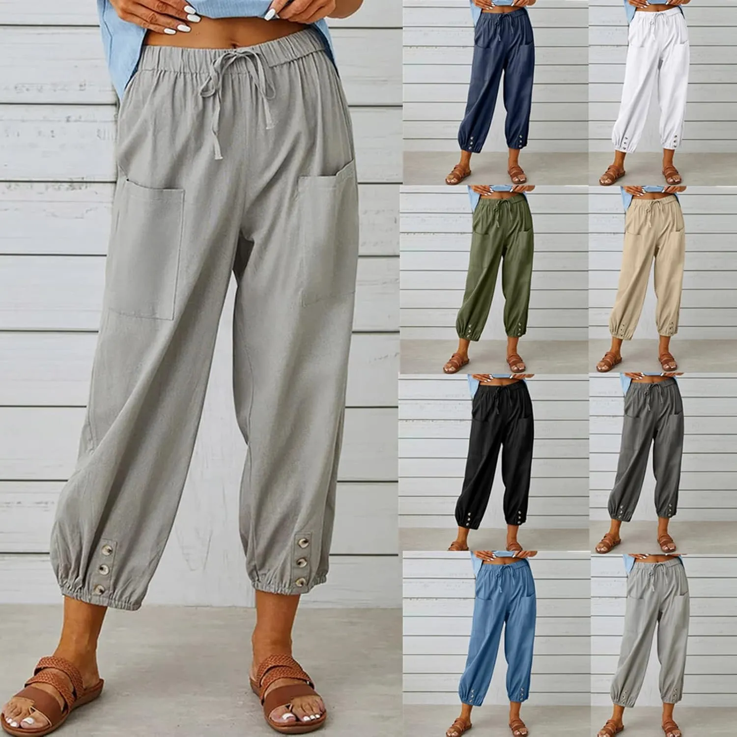 WROLEM Women's High Waist Capri Pants with Pockets Wide Leg Cropped Pants for Women - Black - Small