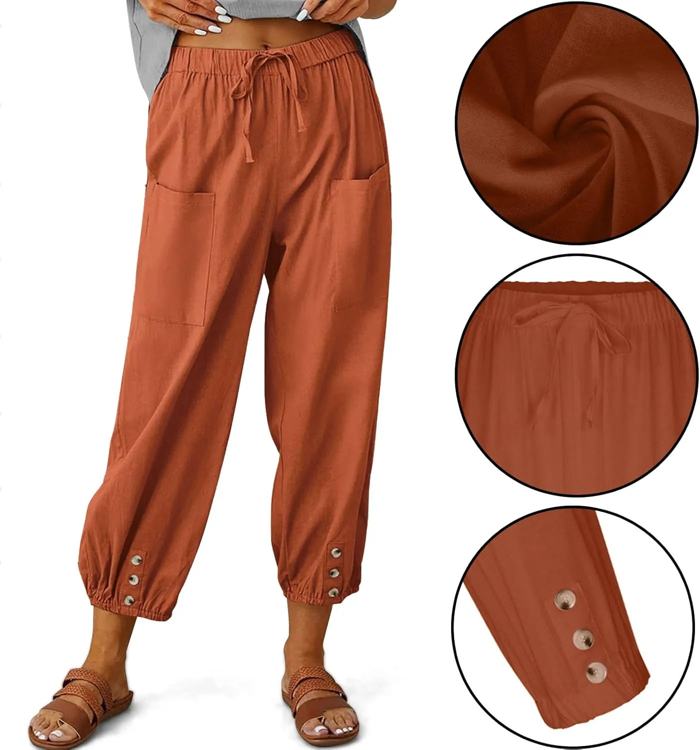 WROLEM Women's High Waist Capri Pants with Pockets Wide Leg Cropped Pants for Women - Black - Small