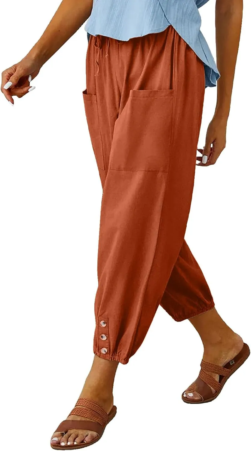 WROLEM Women's High Waist Capri Pants with Pockets Wide Leg Cropped Pants for Women - Black - Small