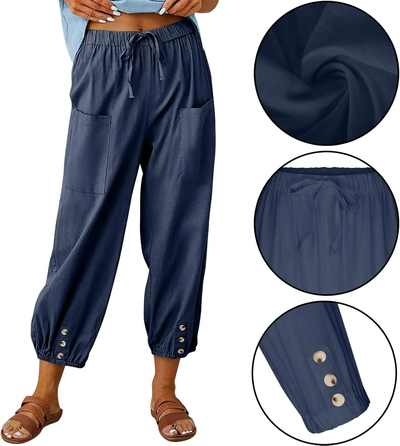WROLEM Women's High Waist Capri Pants with Pockets Wide Leg Cropped Pants for Women - Black - Small